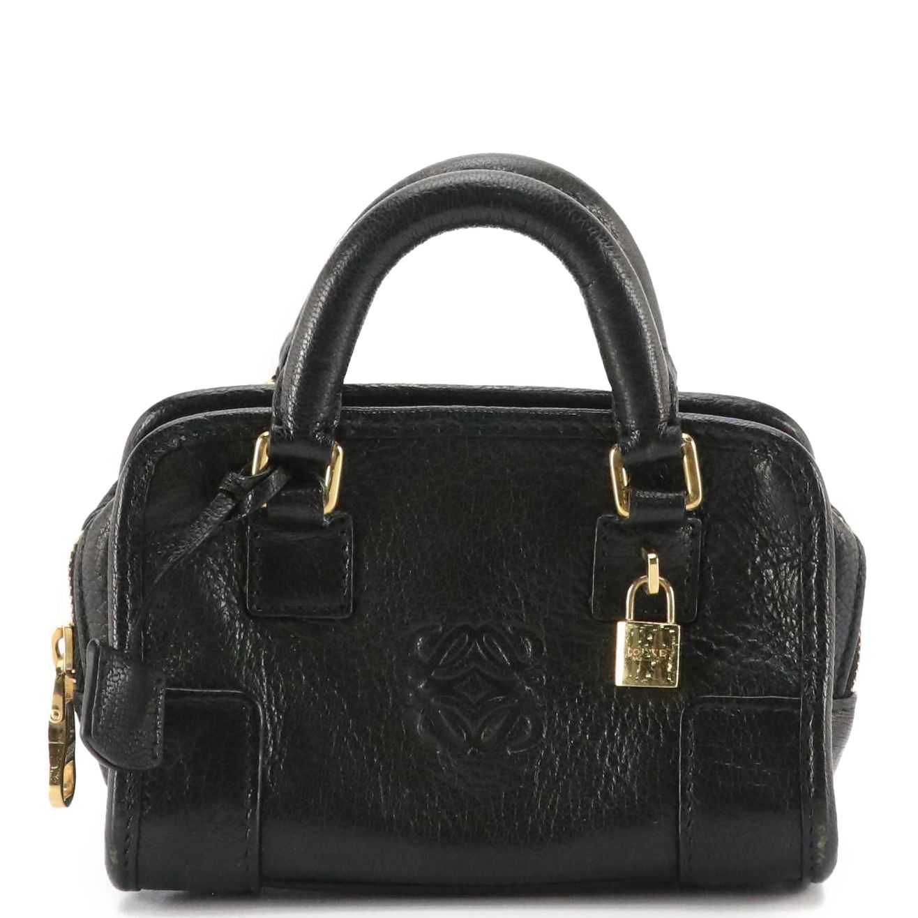 Loewe Micro Amazona Top Handle Bag in Black Grained Calfskin Leather