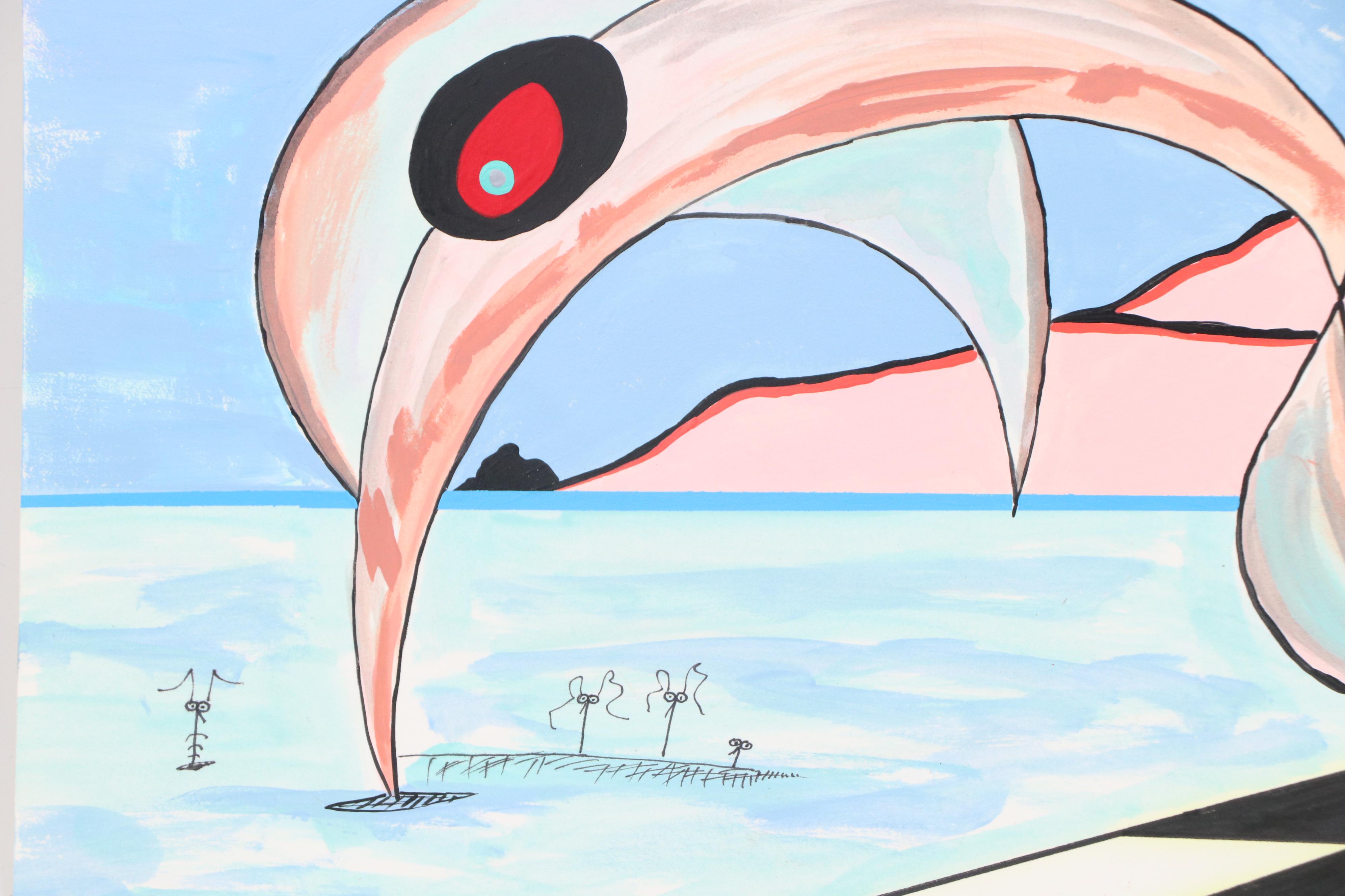 Thomas Cain Surrealist Mixed Media Painting "Into No Man's Land III," 1992