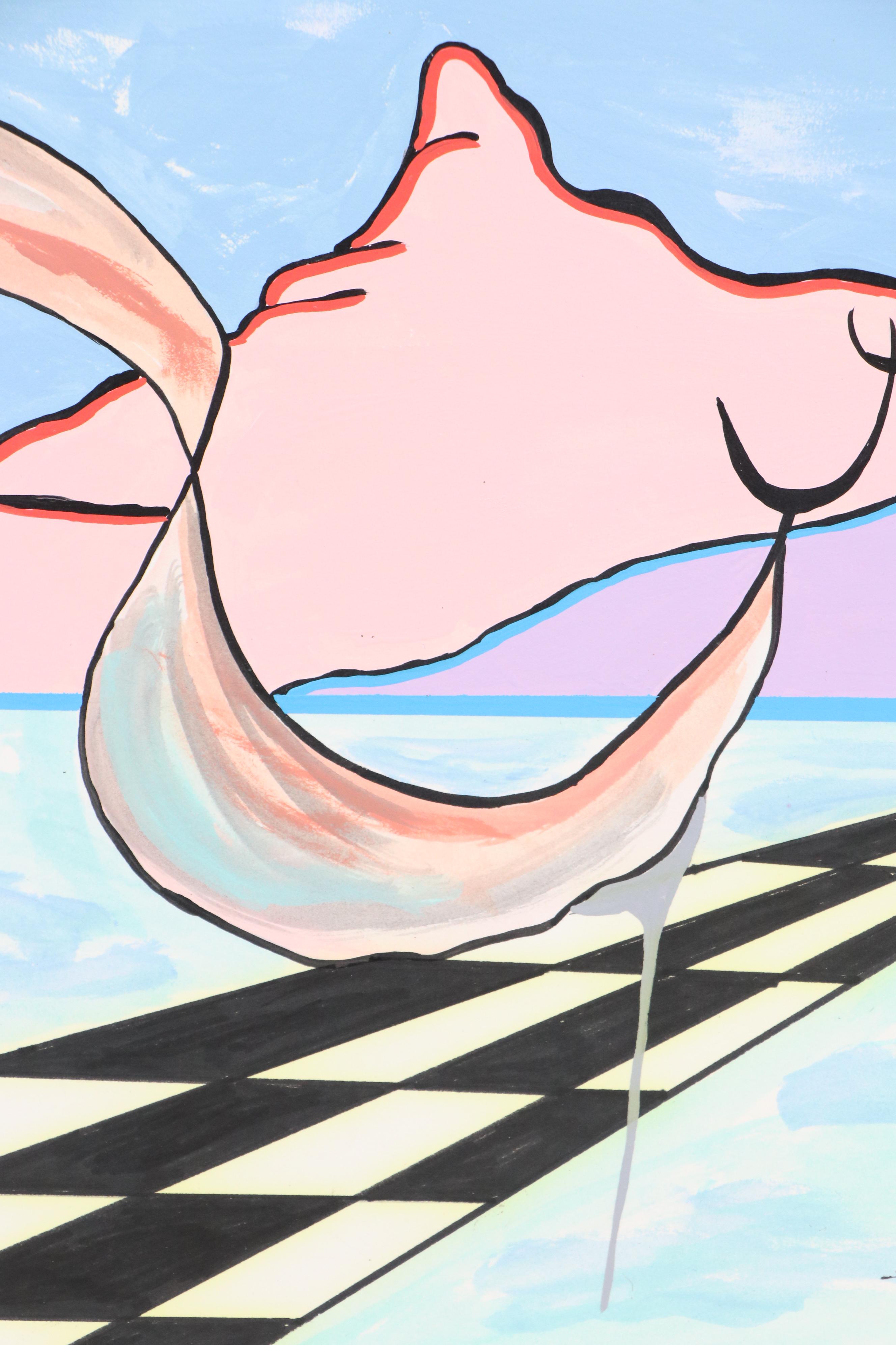 Thomas Cain Surrealist Mixed Media Painting "Into No Man's Land III," 1992