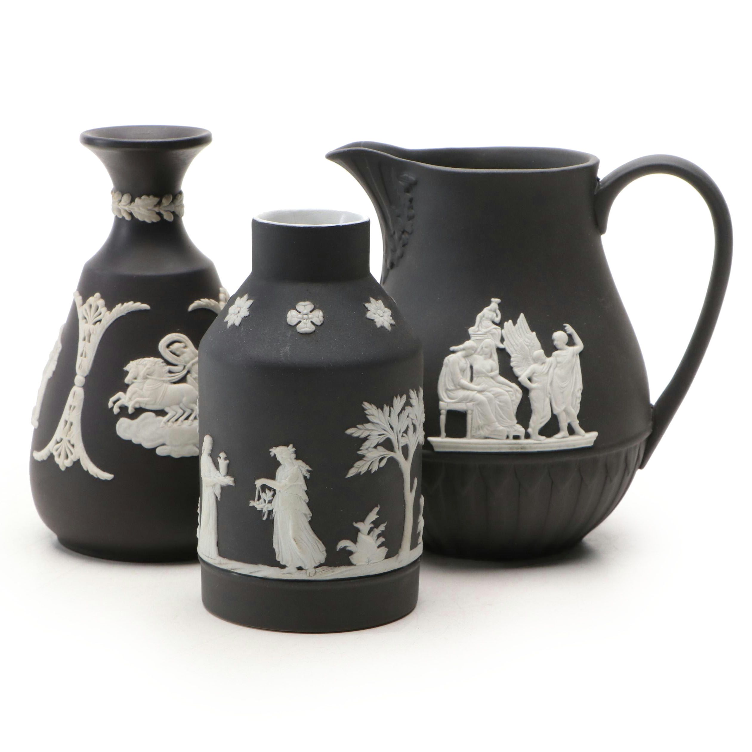 Wedgwood Black Jasperware Victorian Tea Caddy and Other Décor