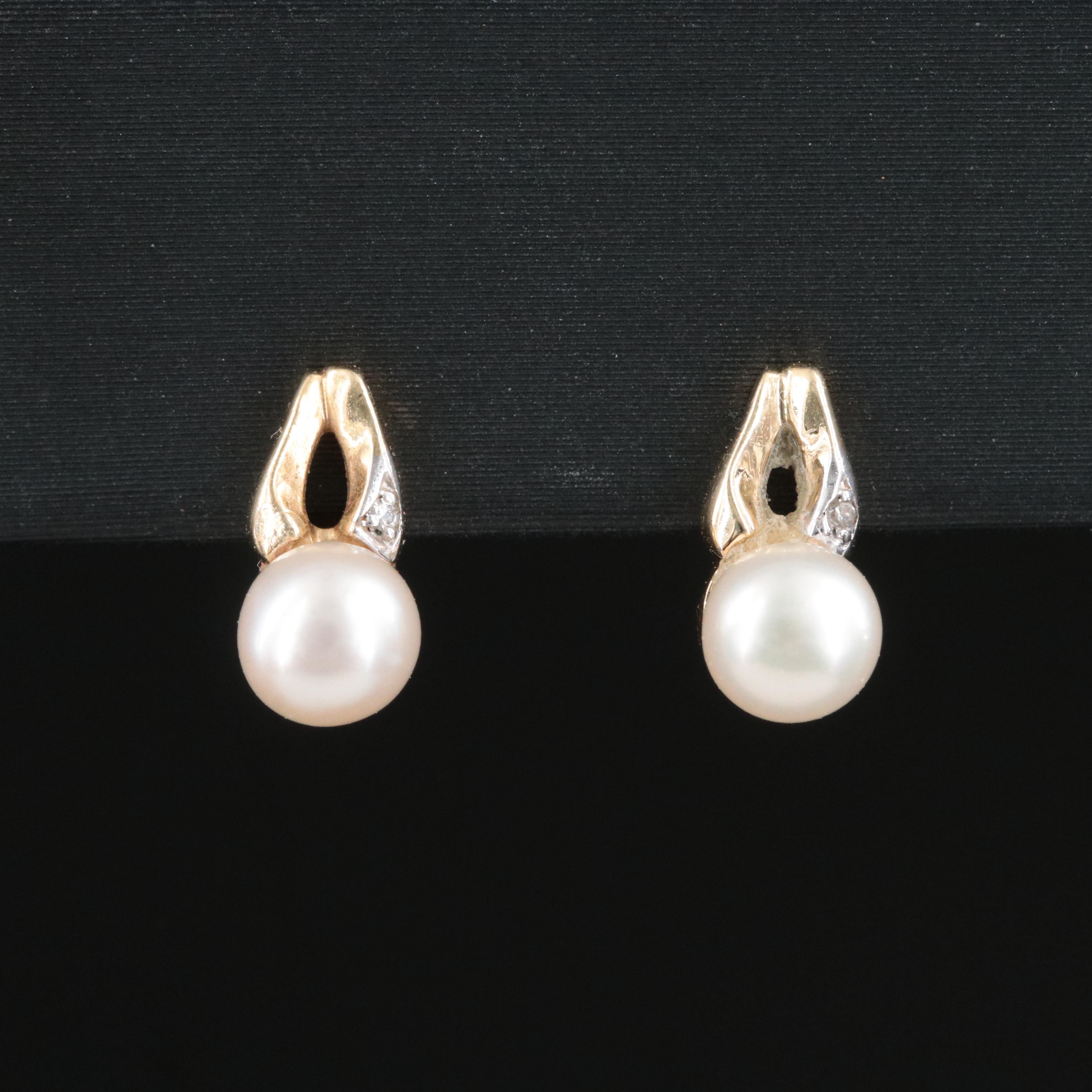 10K Pearl and Diamond Earrings