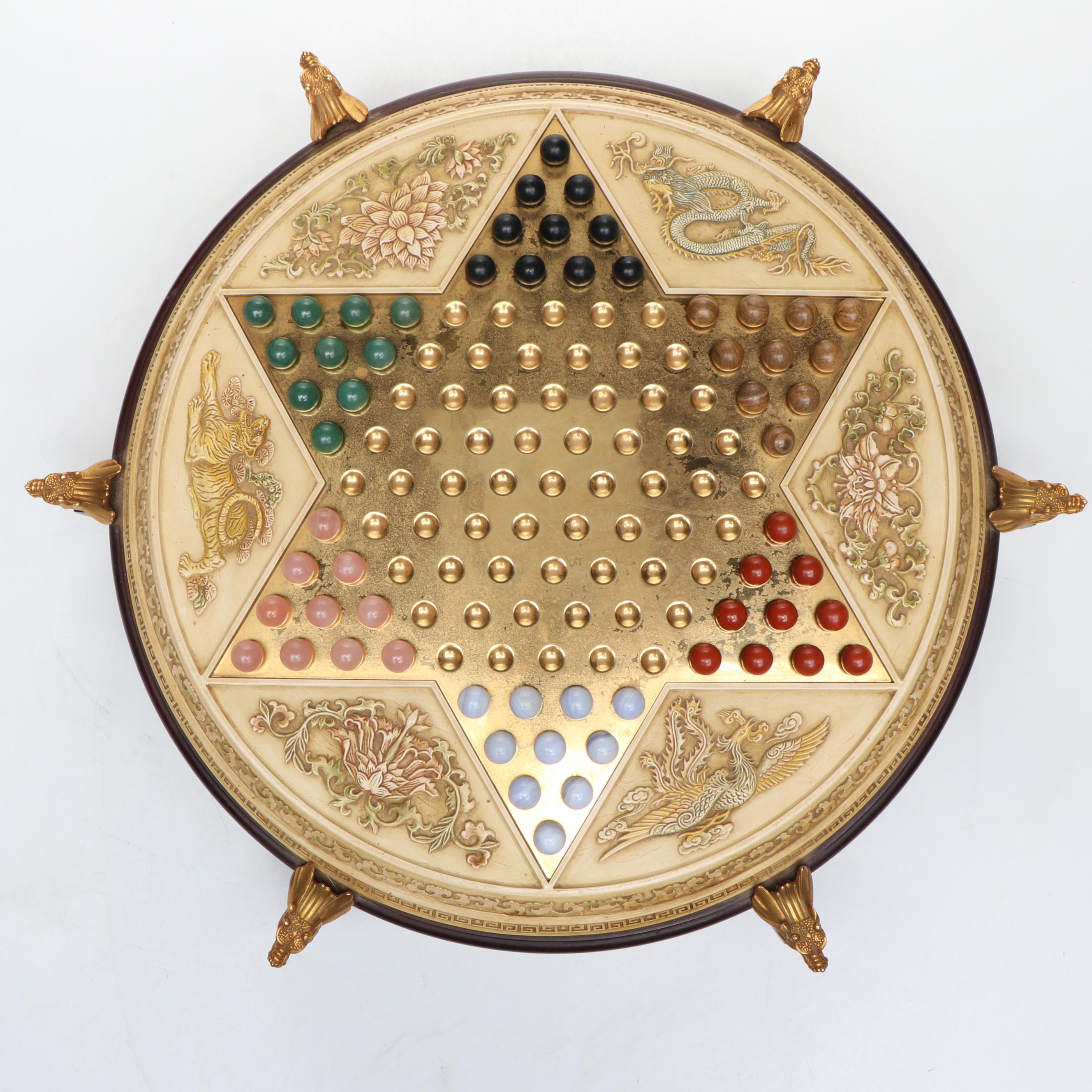 Franklin Mint Resin on Wood Chinese Checkers Board with Stone Marbles