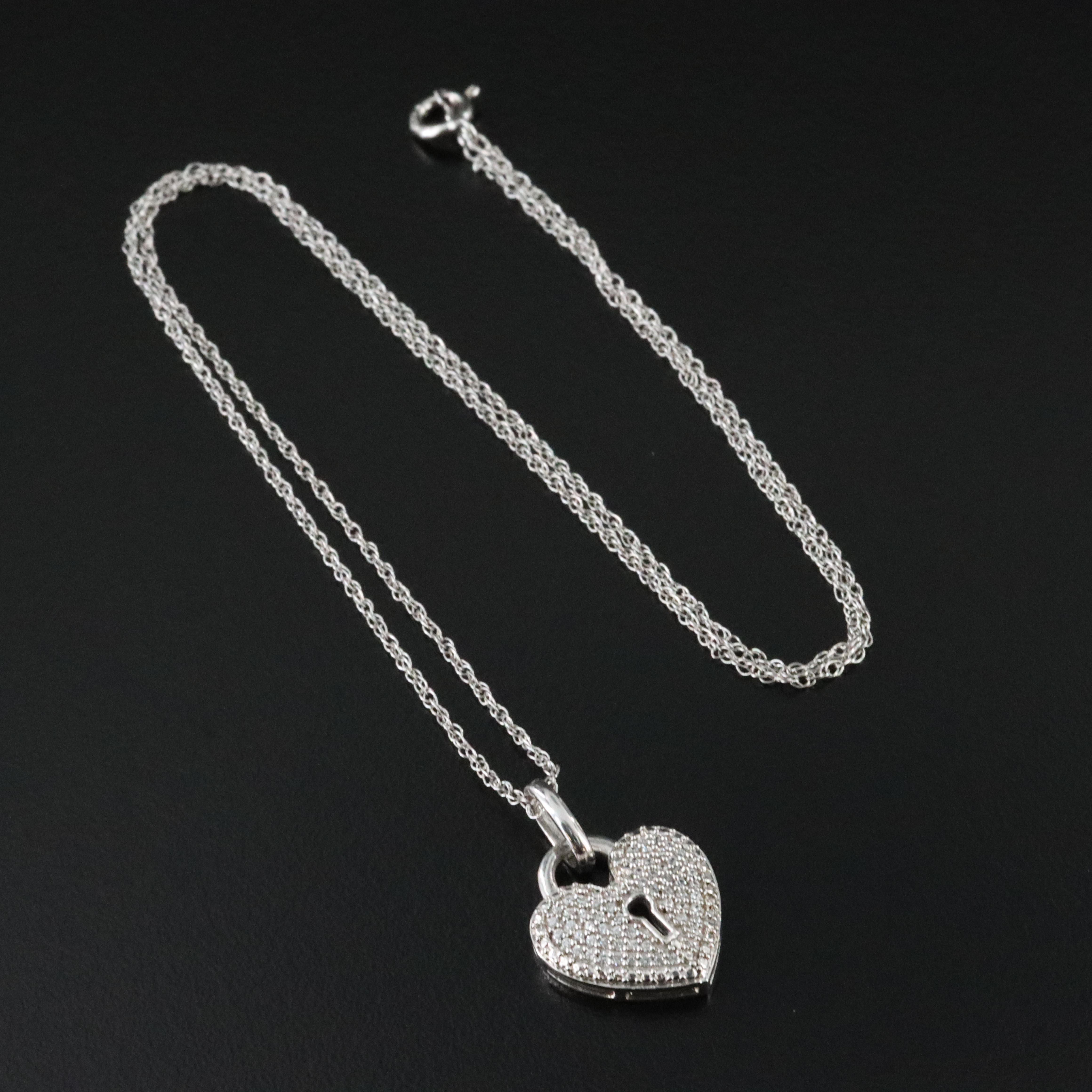 Sterling CZ Heart Padlock Necklace