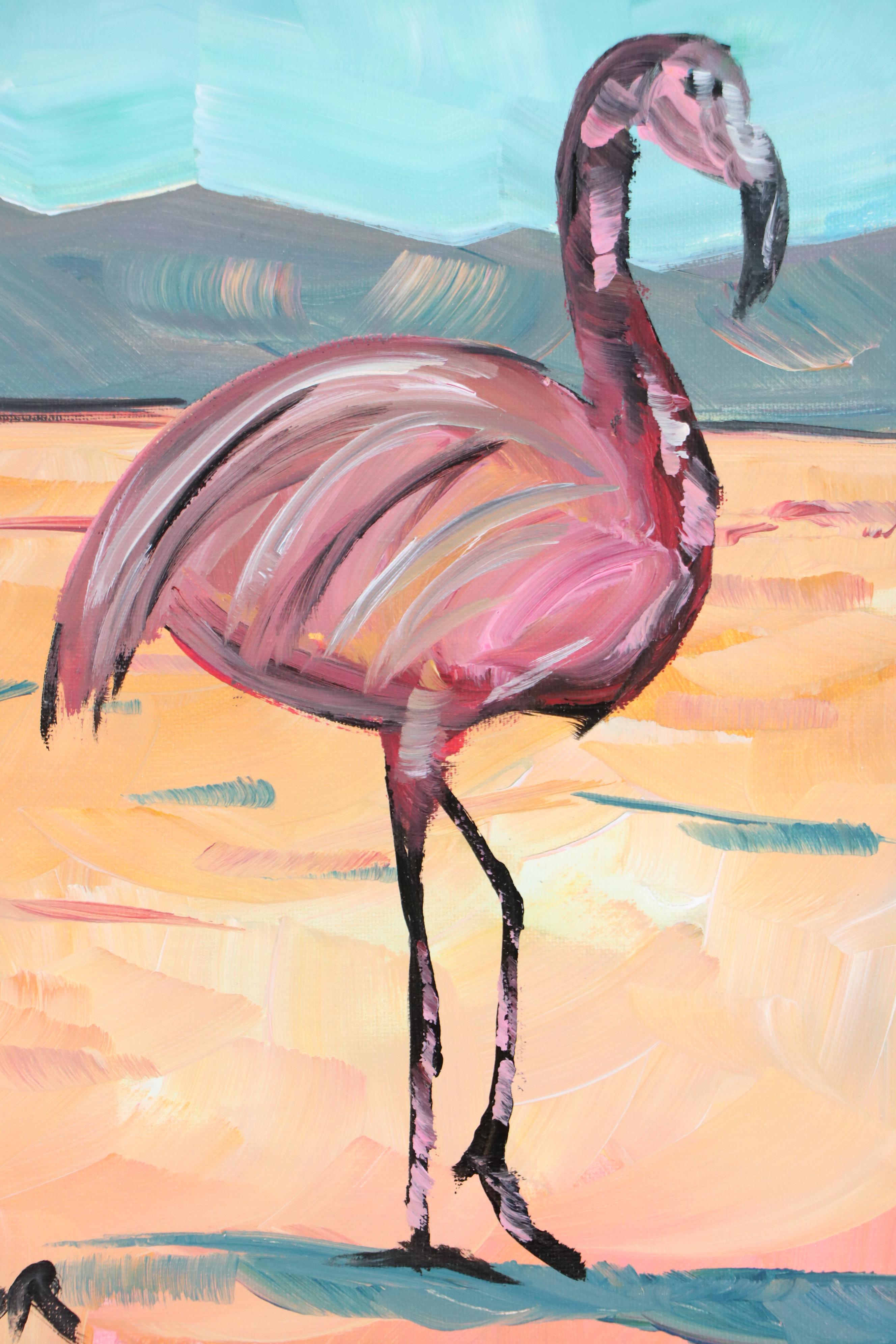 Corbellic Stylized Acrylic Painting of Flamingo, 2025
