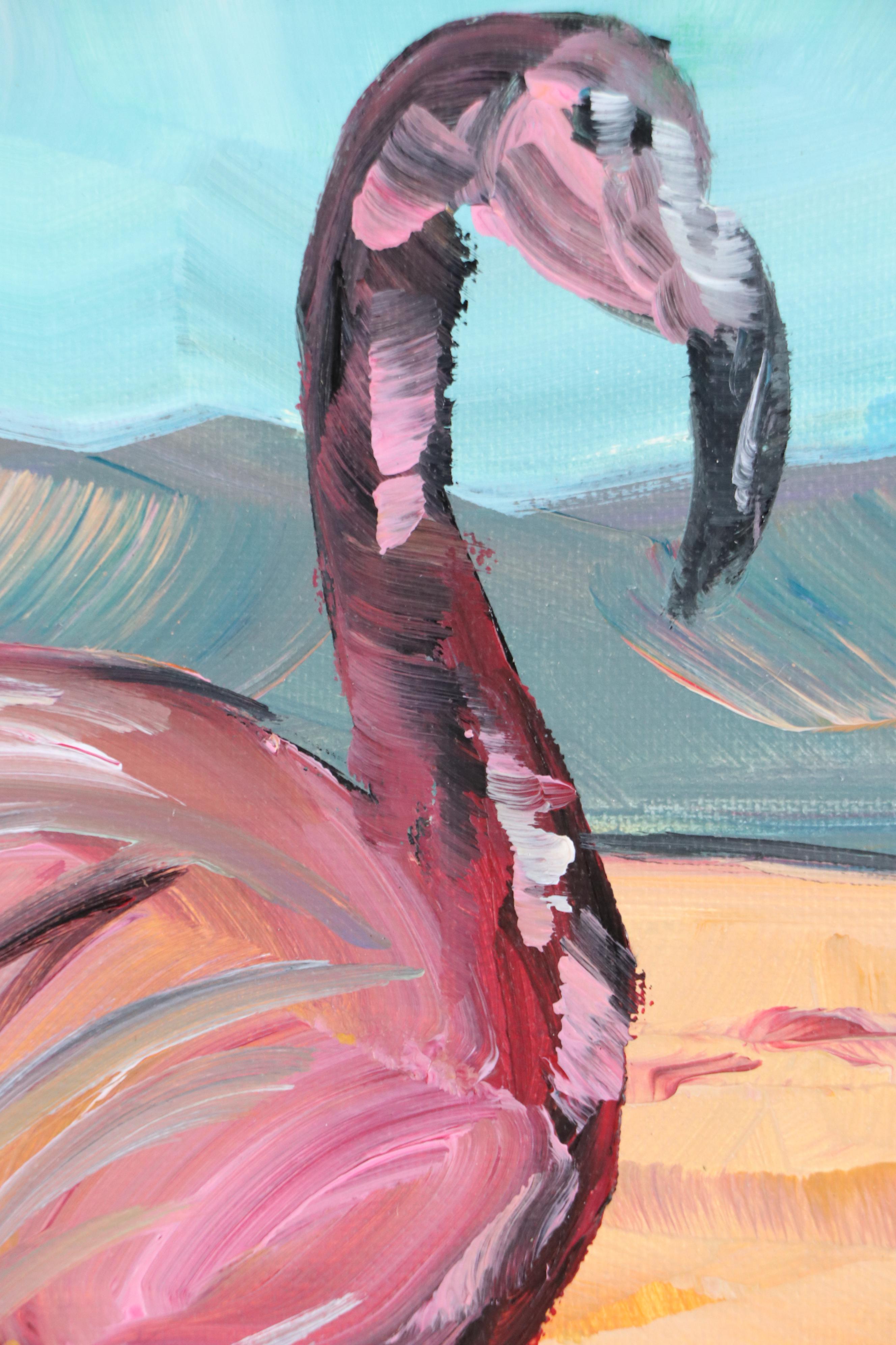 Corbellic Stylized Acrylic Painting of Flamingo, 2025