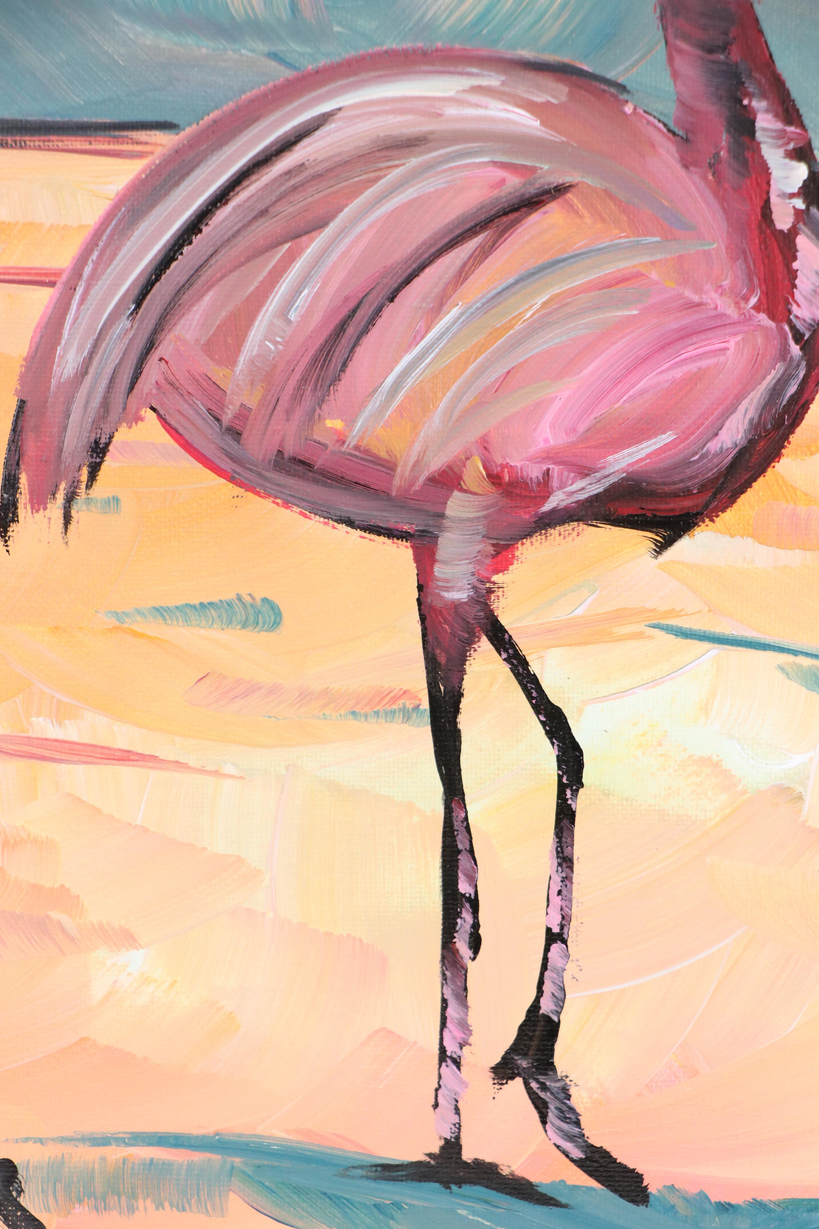 Corbellic Stylized Acrylic Painting of Flamingo, 2025