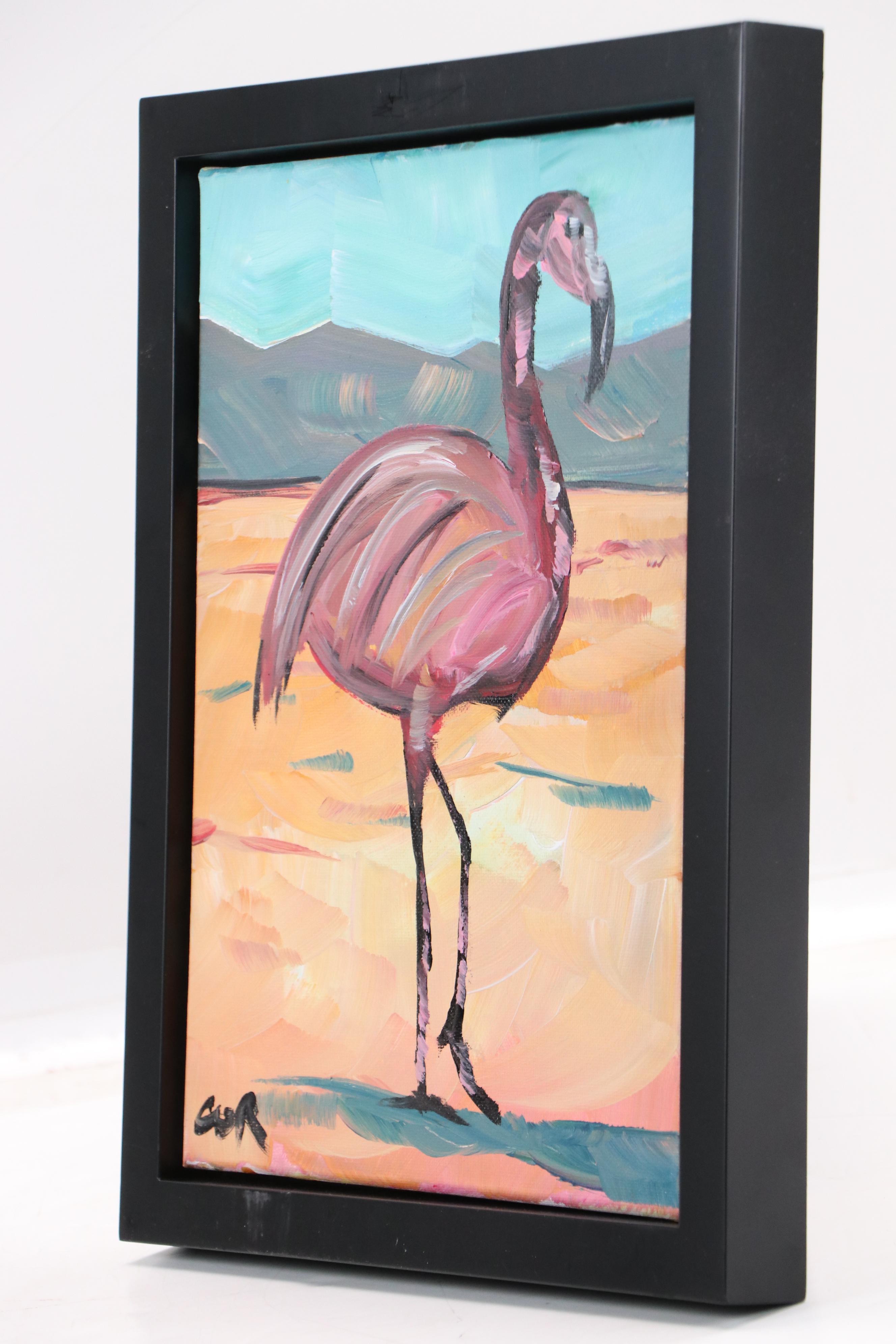 Corbellic Stylized Acrylic Painting of Flamingo, 2025