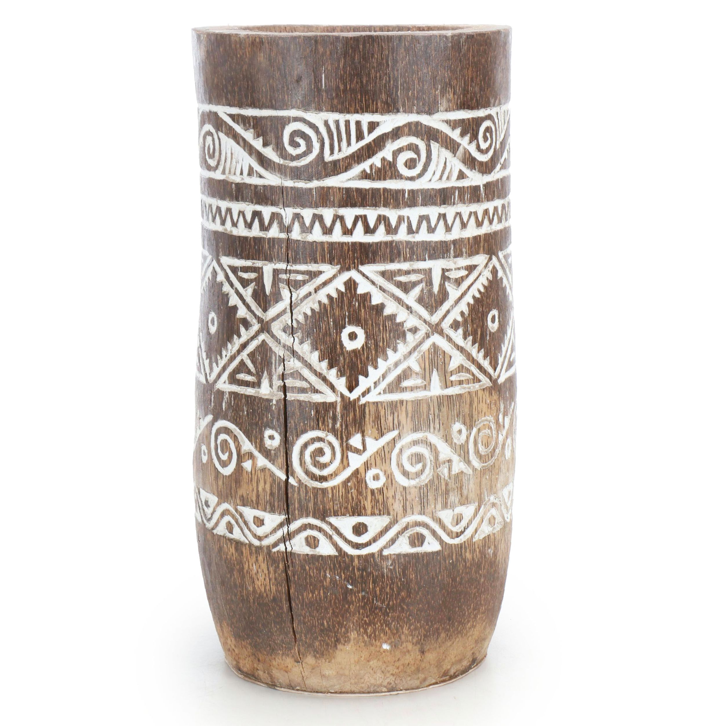 Hand-Carved Palm Tree Trunk Umbrella Stand