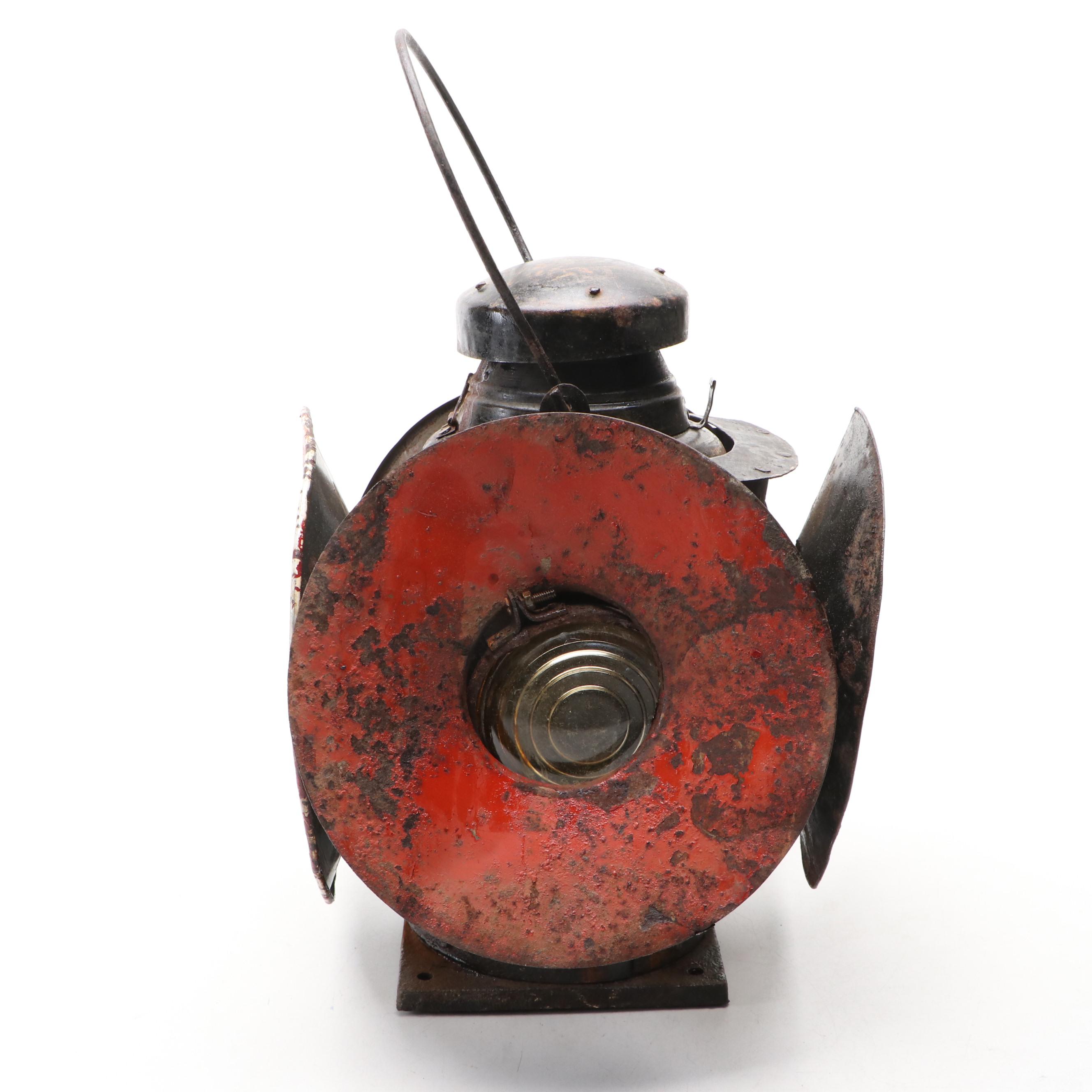 Railroad 4-Way Switch Signal Lamp on Square Base, Early to Mid-20th Century