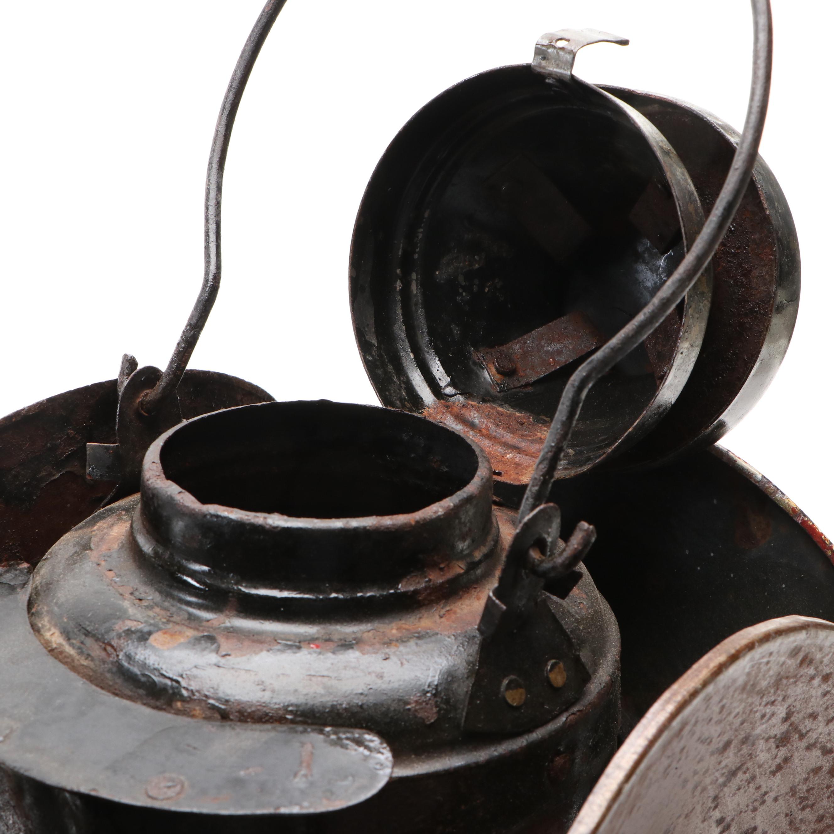 Railroad 4-Way Switch Signal Lamp on Square Base, Early to Mid-20th Century