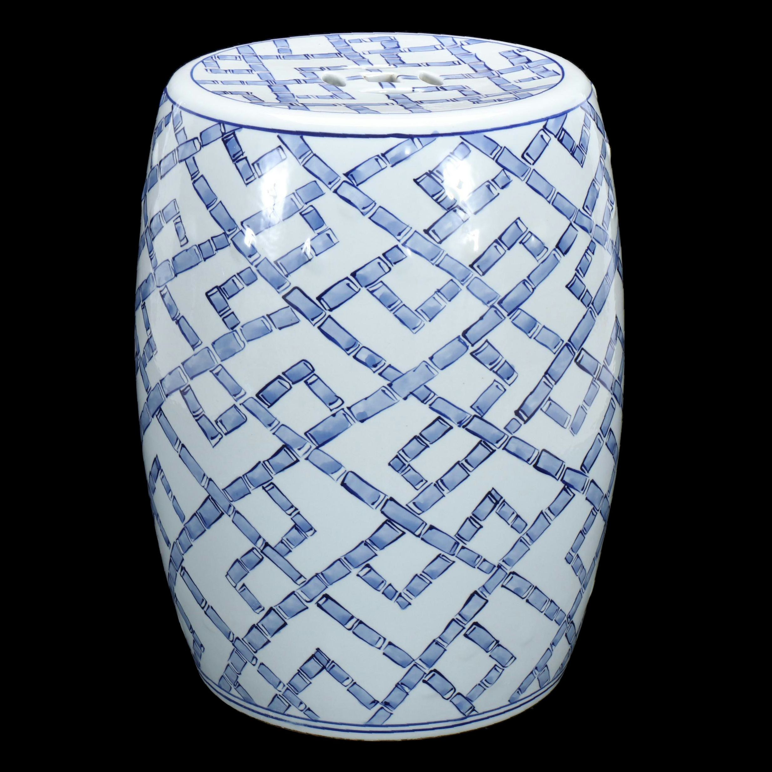 Chinese Hand-Painted Blue and White Ceramic Garden Seat