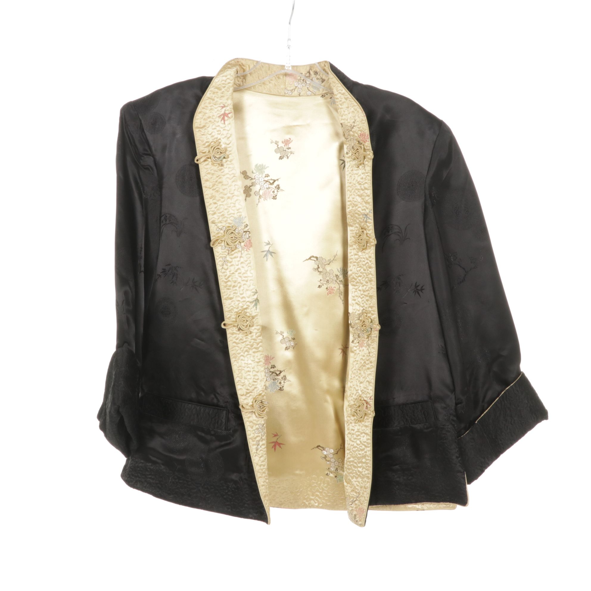 Chinese Reversible Brocade Jacket with Crochet Bucket Bag and Beaded Cardigan