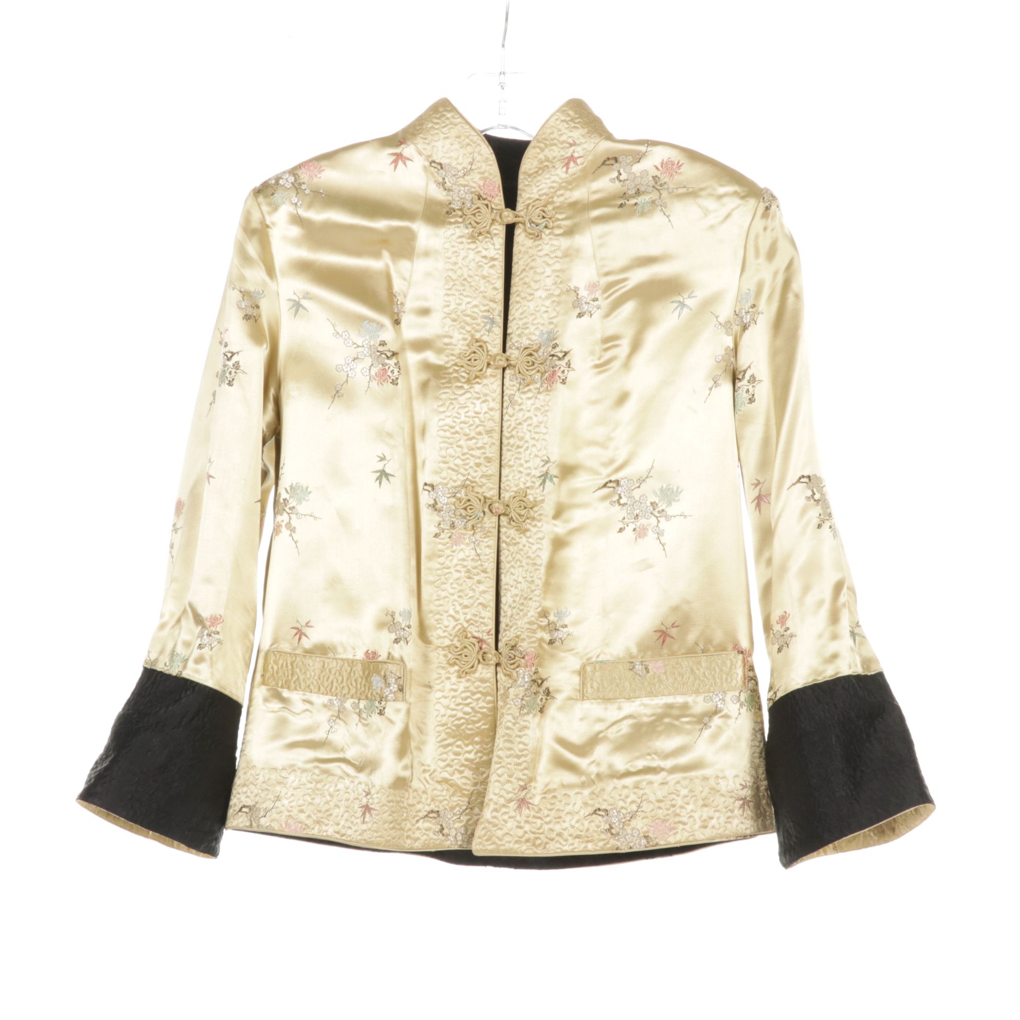 Chinese Reversible Brocade Jacket with Crochet Bucket Bag and Beaded Cardigan