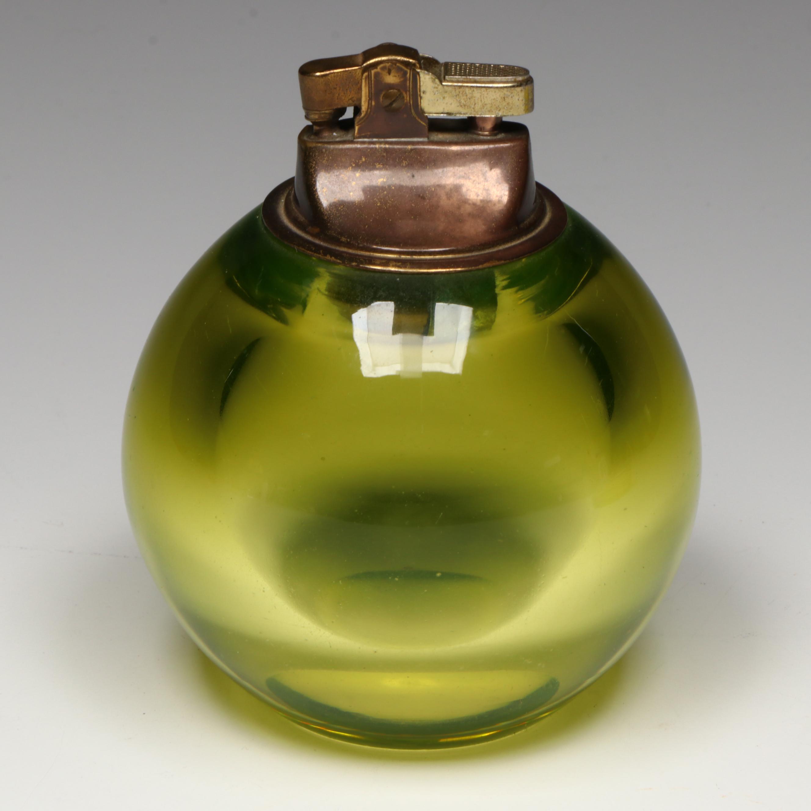 Etched Glass Ashtray and Table Lighter