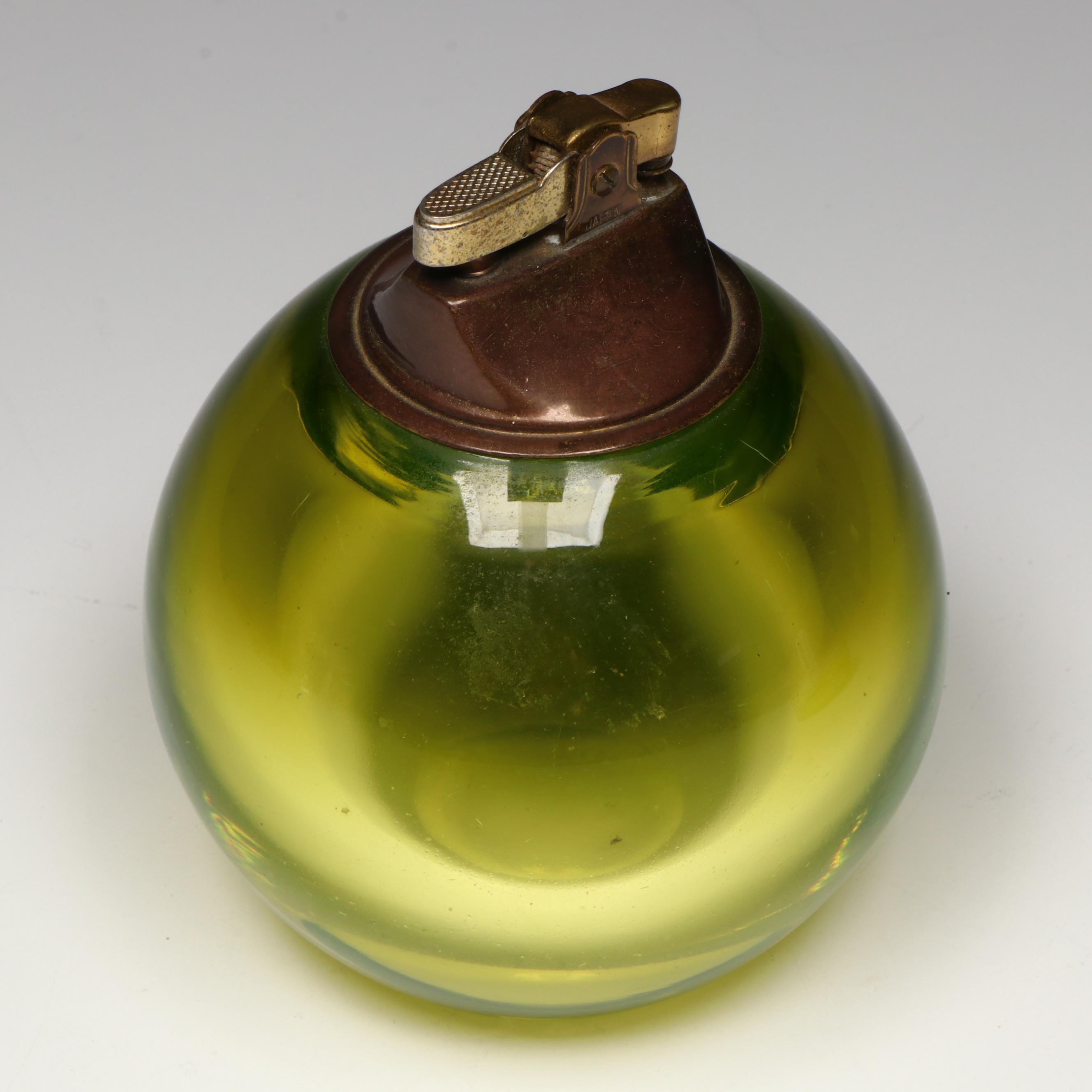 Etched Glass Ashtray and Table Lighter