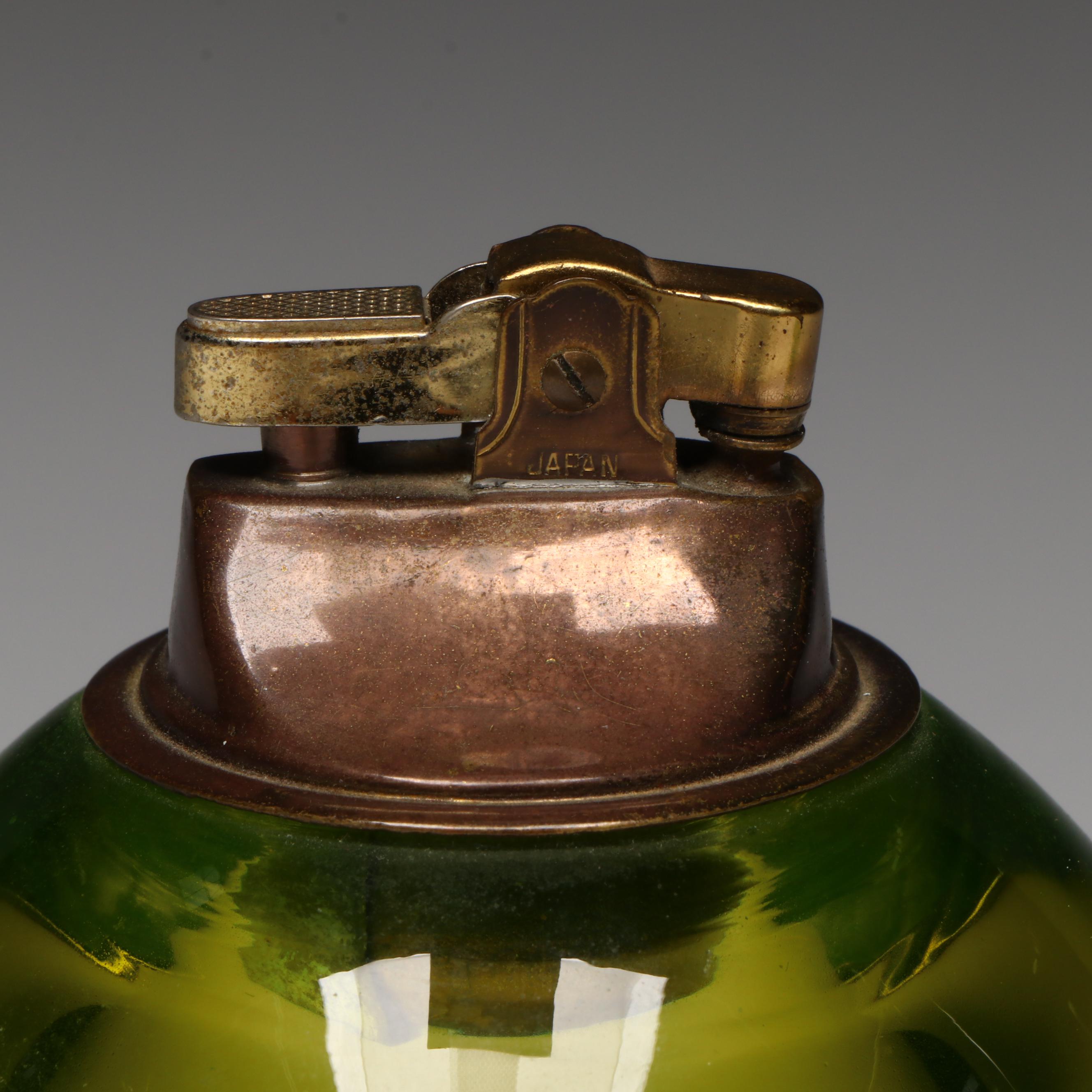 Etched Glass Ashtray and Table Lighter