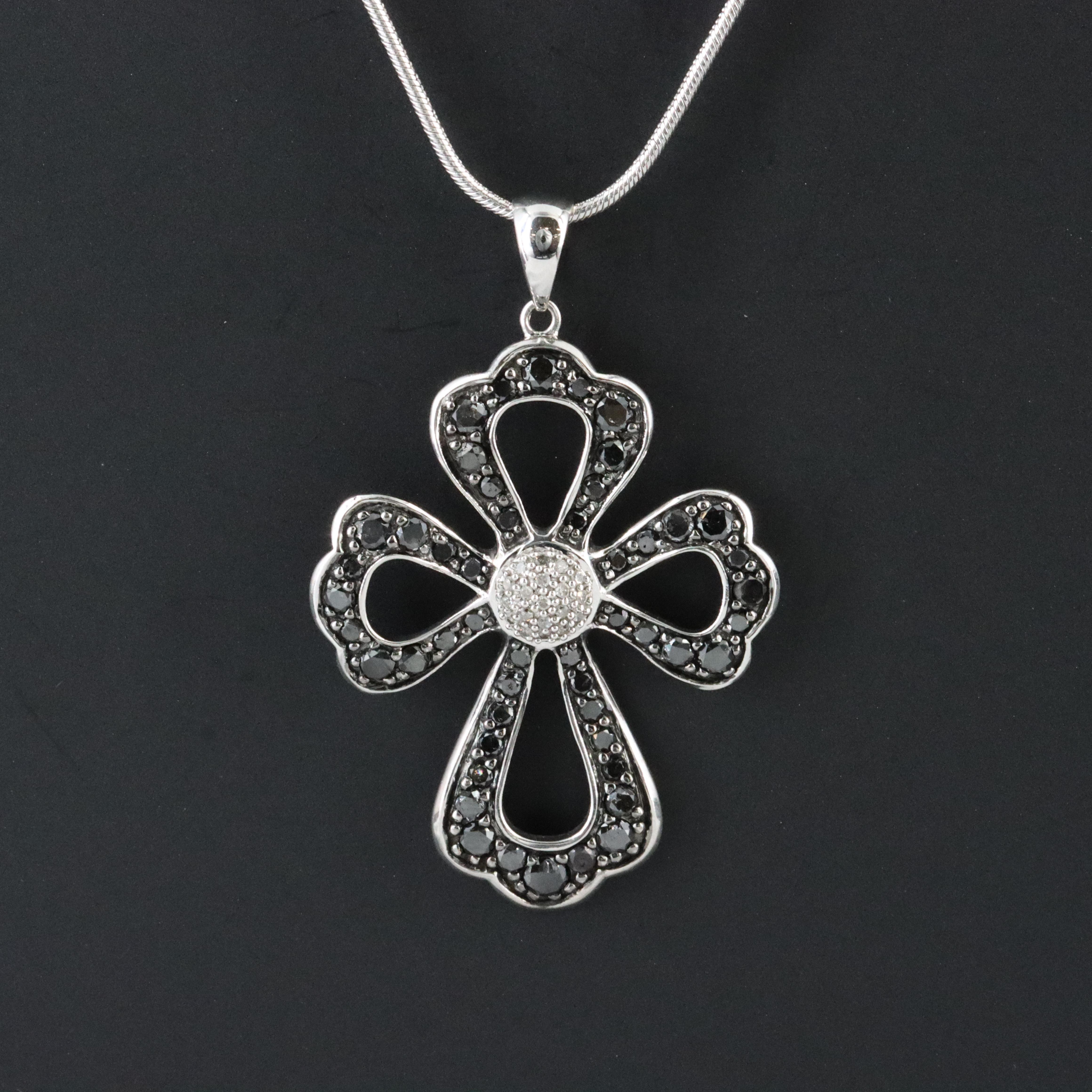 10K 2.30 CTW Diamond Cross on 14K Necklace with Fancy Black Diamonds