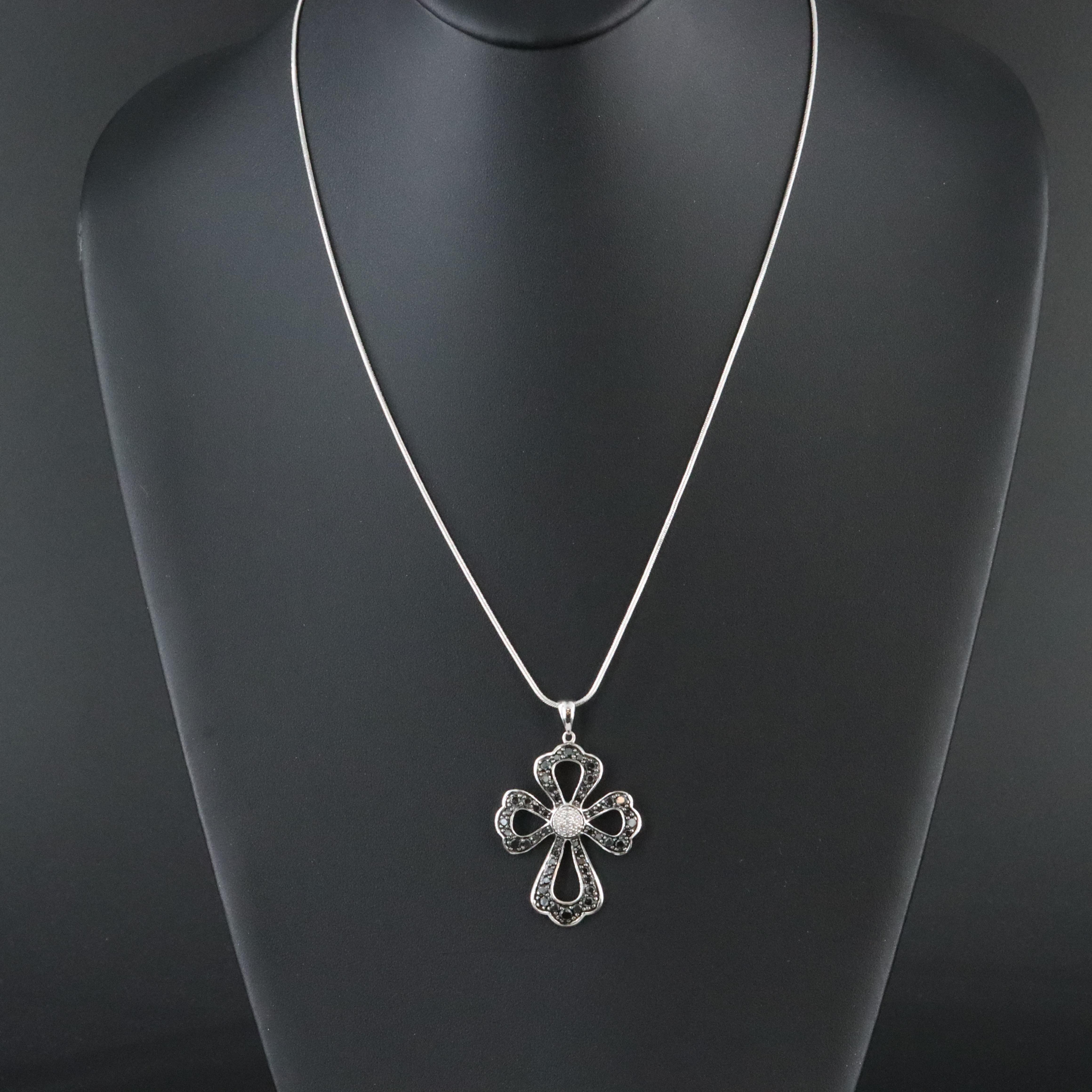 10K 2.30 CTW Diamond Cross on 14K Necklace with Fancy Black Diamonds