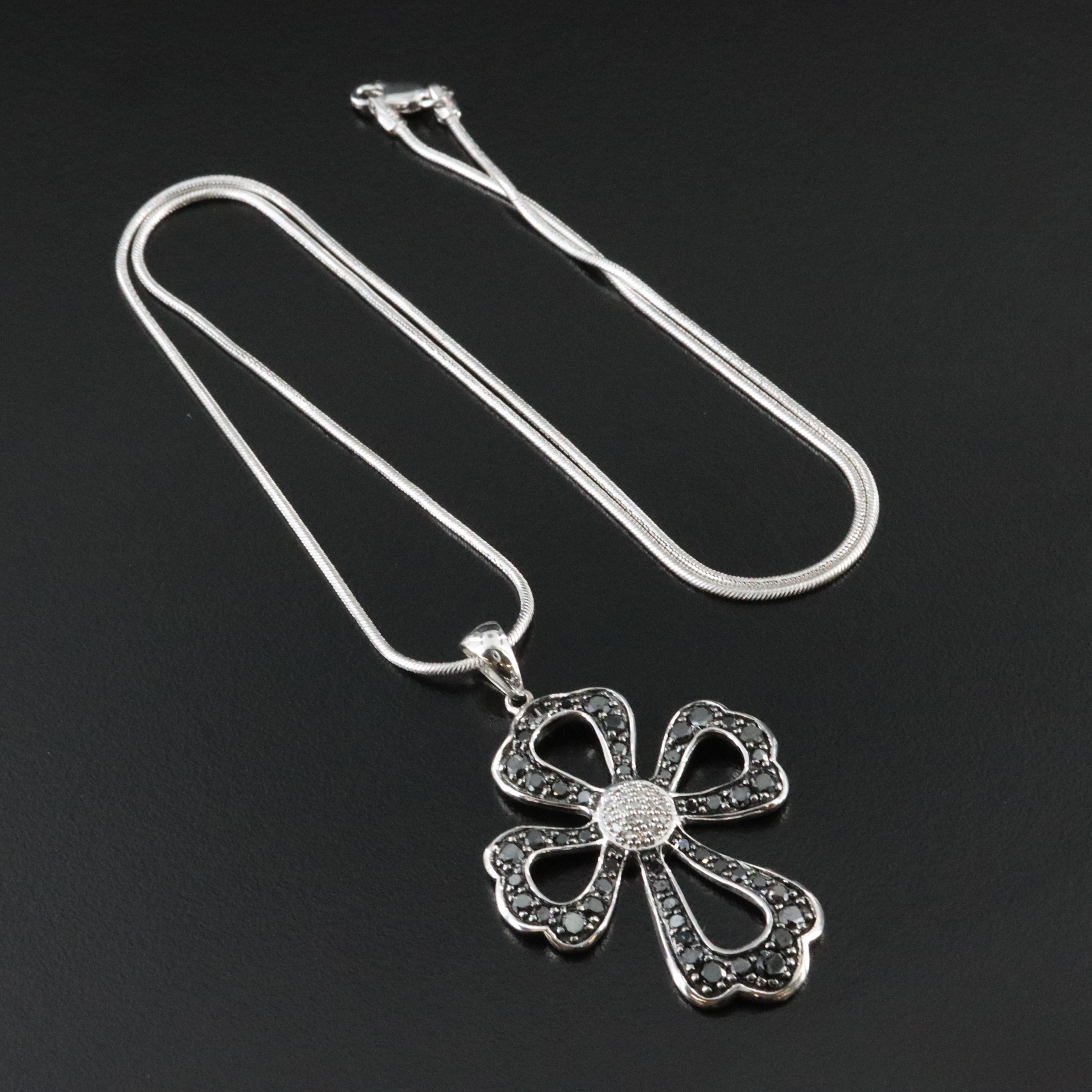 10K 2.30 CTW Diamond Cross on 14K Necklace with Fancy Black Diamonds