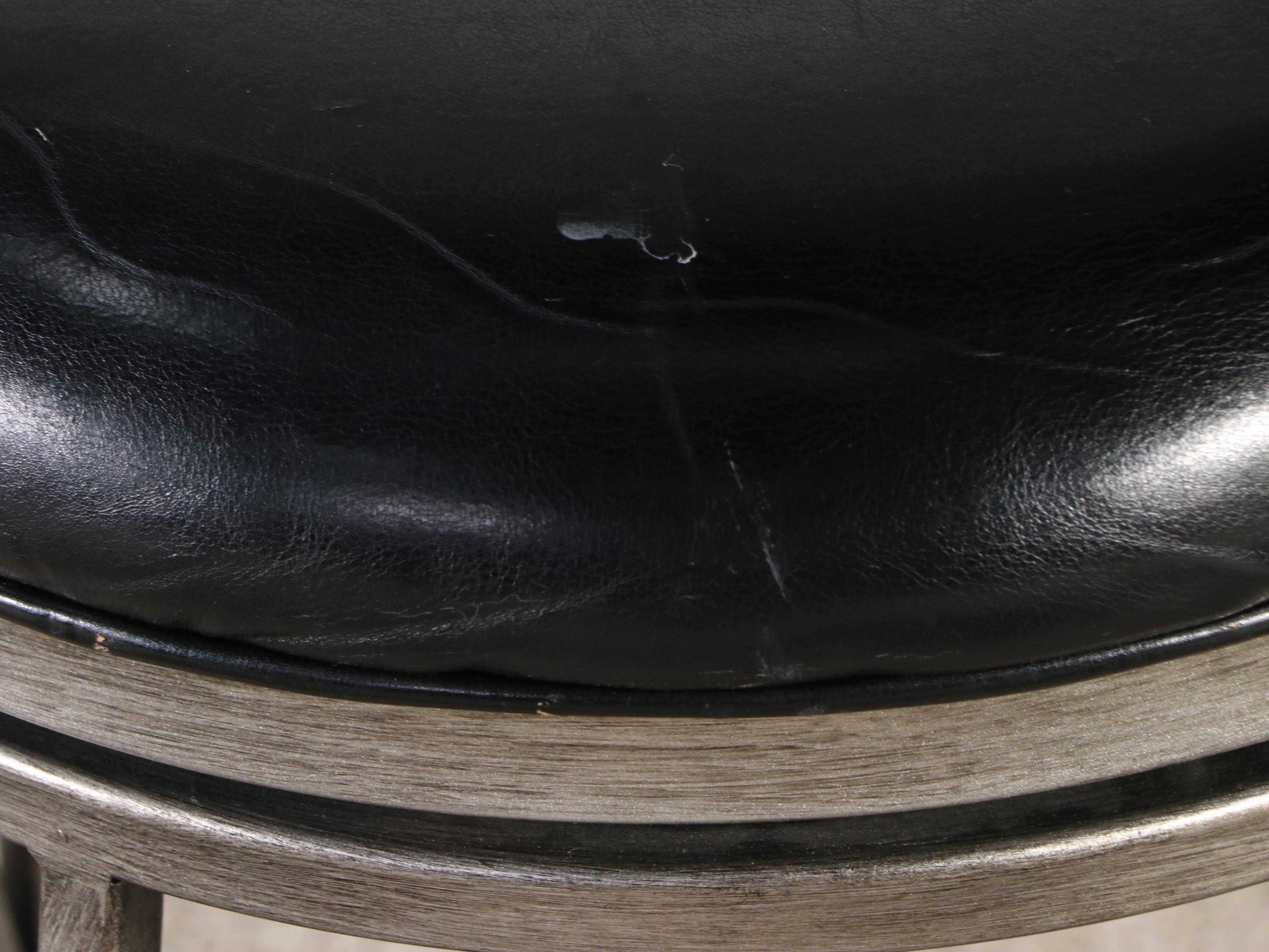 Set of Four Contemporary Faux Leather and Metal Swivel Barstools