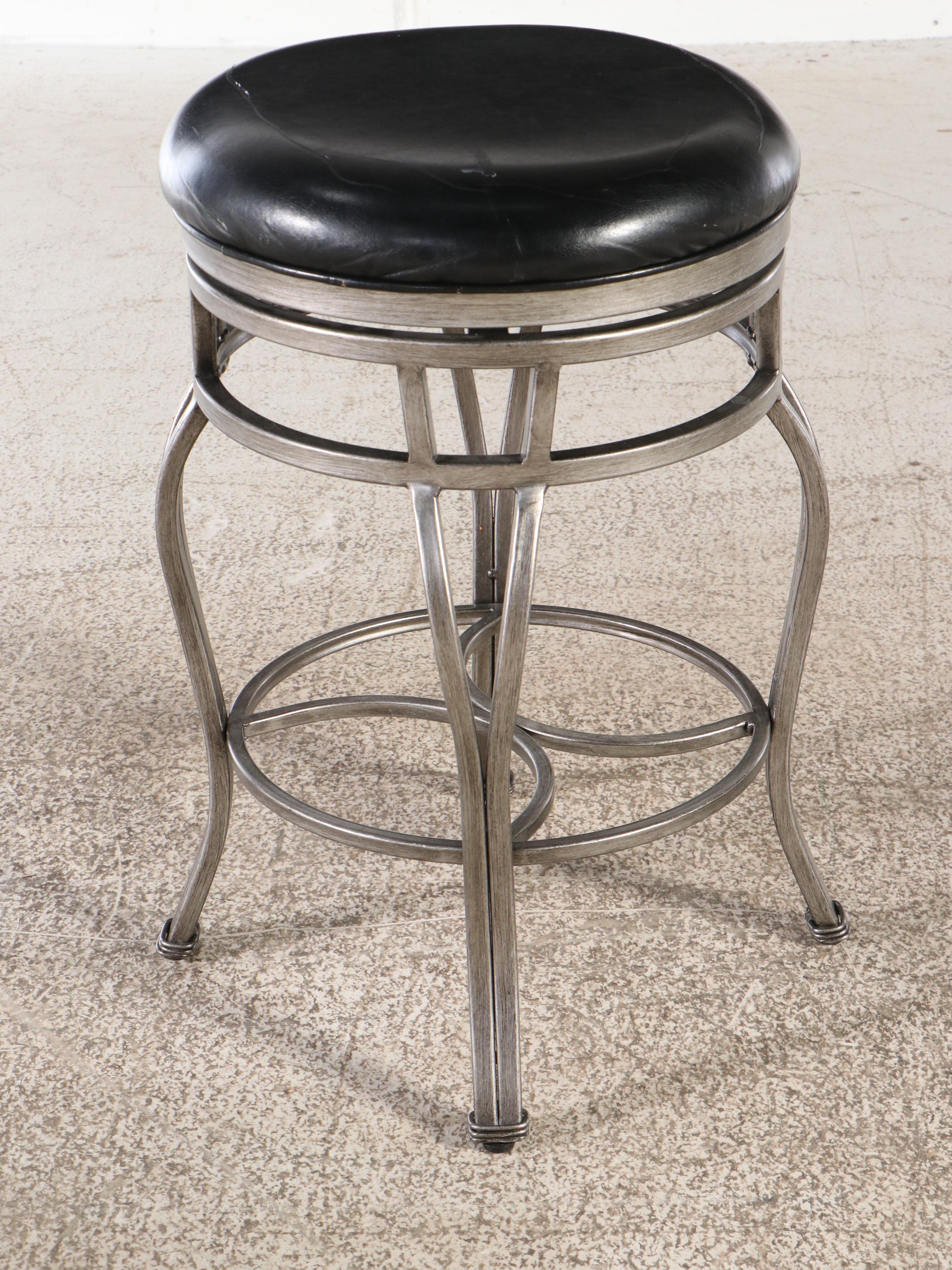 Set of Four Contemporary Faux Leather and Metal Swivel Barstools