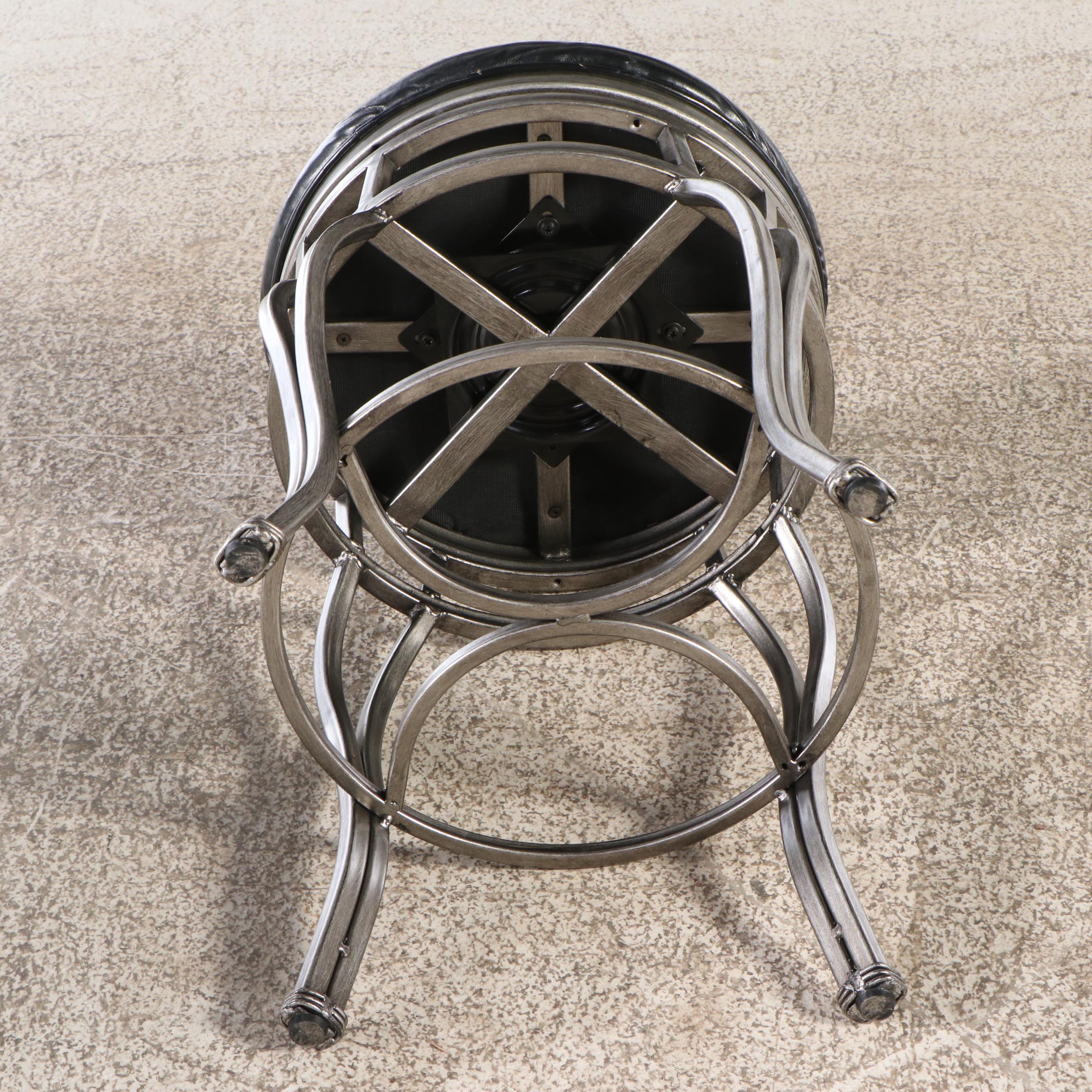Set of Four Contemporary Faux Leather and Metal Swivel Barstools