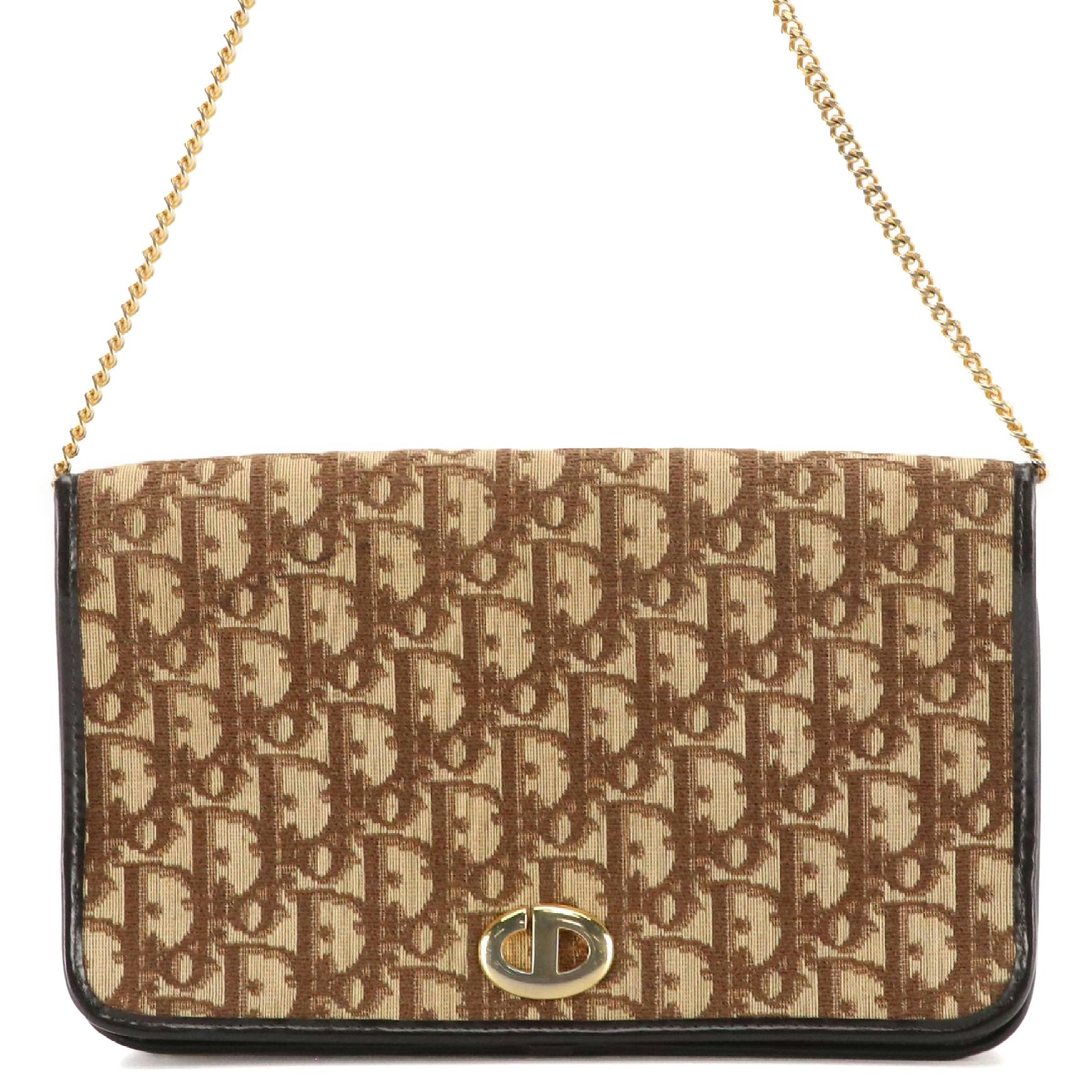 Christian Dior Full Flap Shoulder Bag in Brown Trotter Canvas and Leather Trim