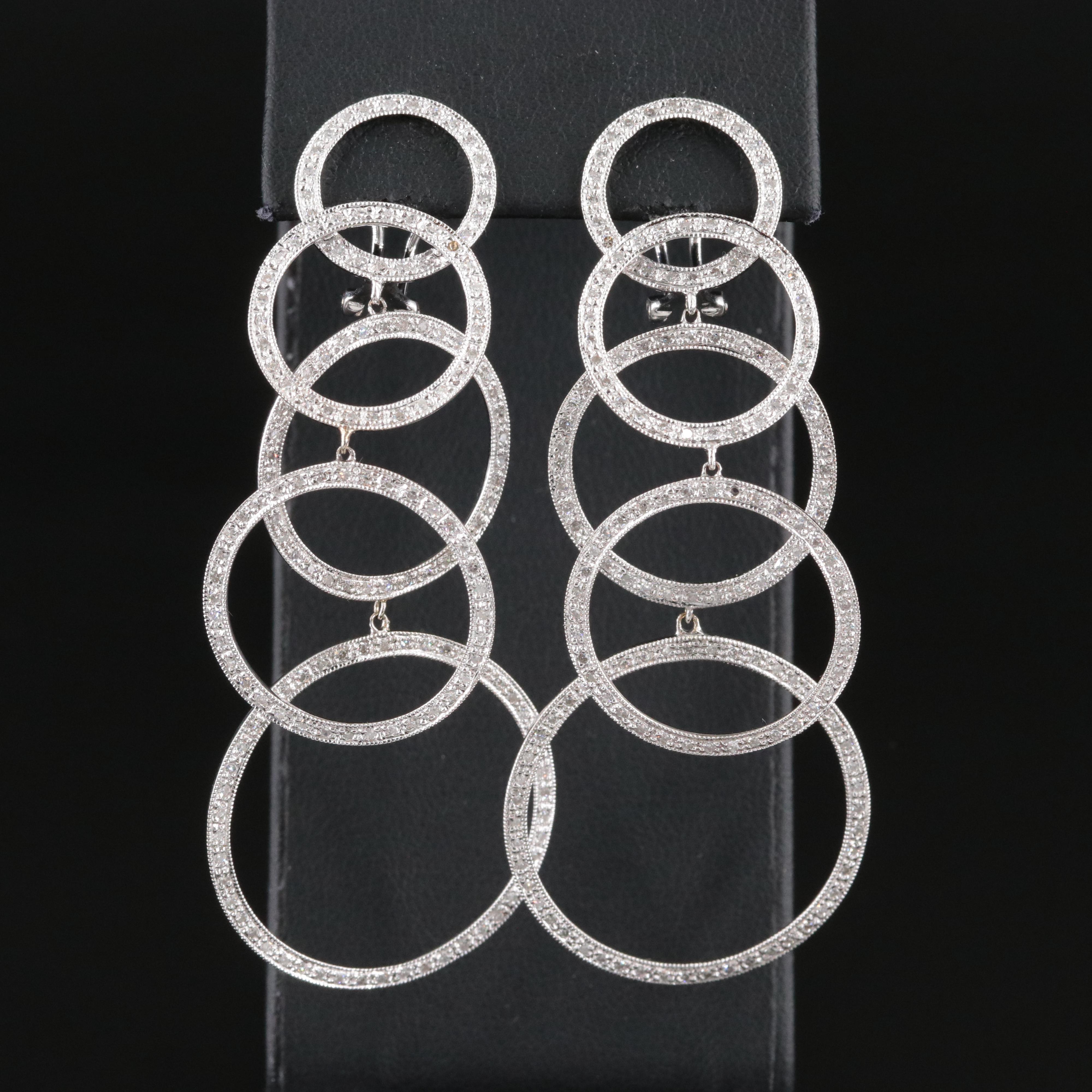 14K 1.04 CTW Diamond Graduated Double Hoop Drop Earrings