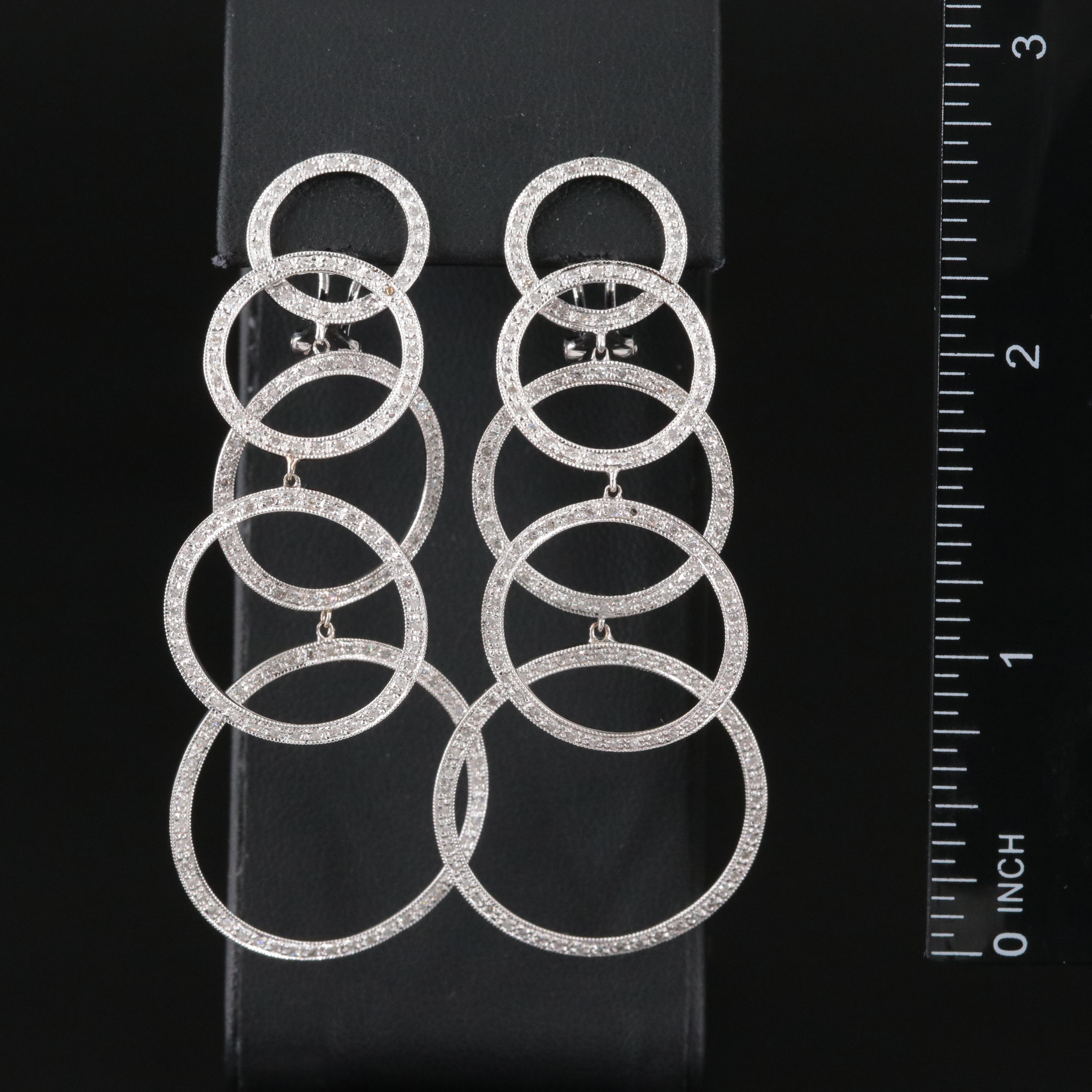 14K 1.04 CTW Diamond Graduated Double Hoop Drop Earrings