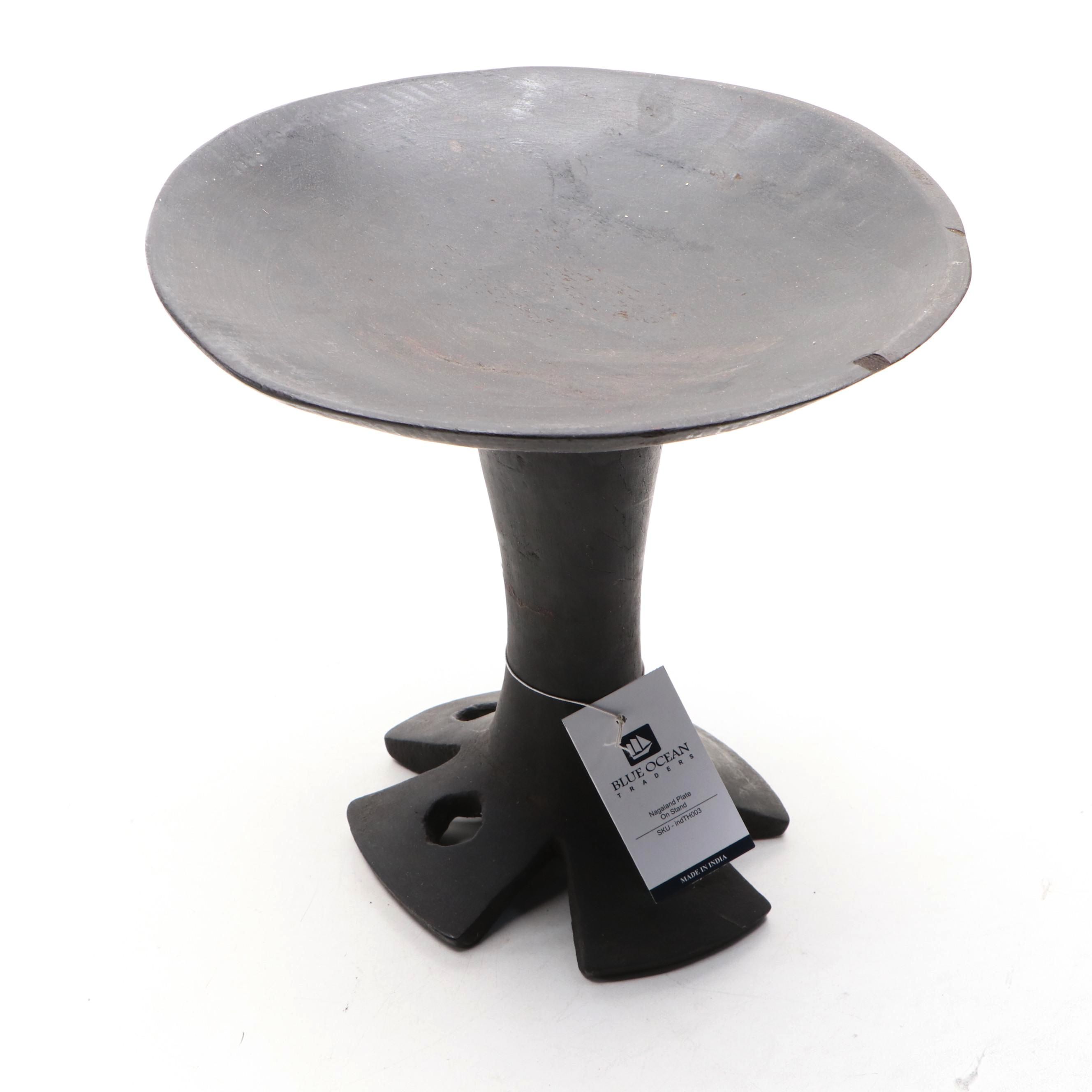 Indian Nagaland Plates on Wooden Fluted Stand