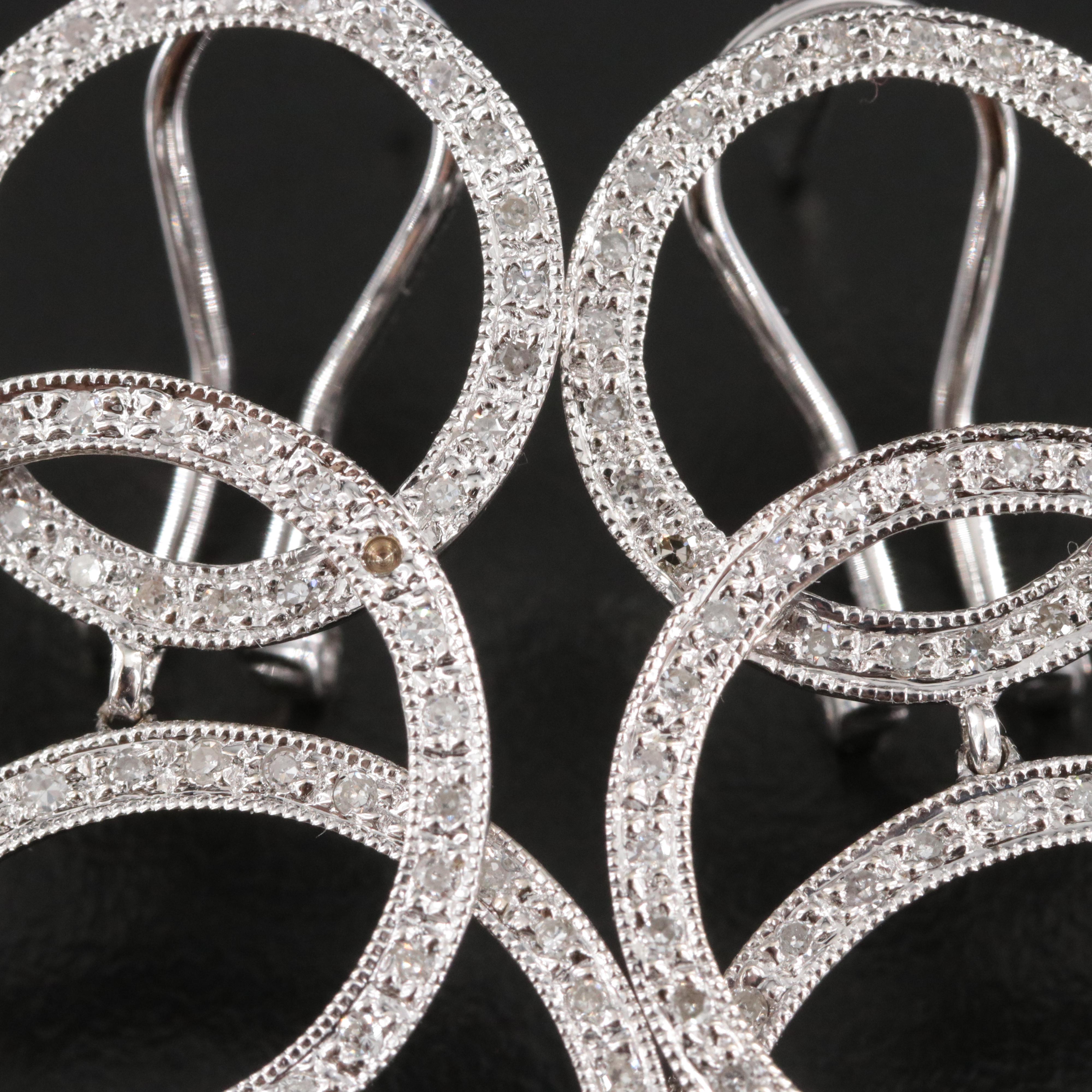 14K 1.04 CTW Diamond Graduated Double Hoop Drop Earrings