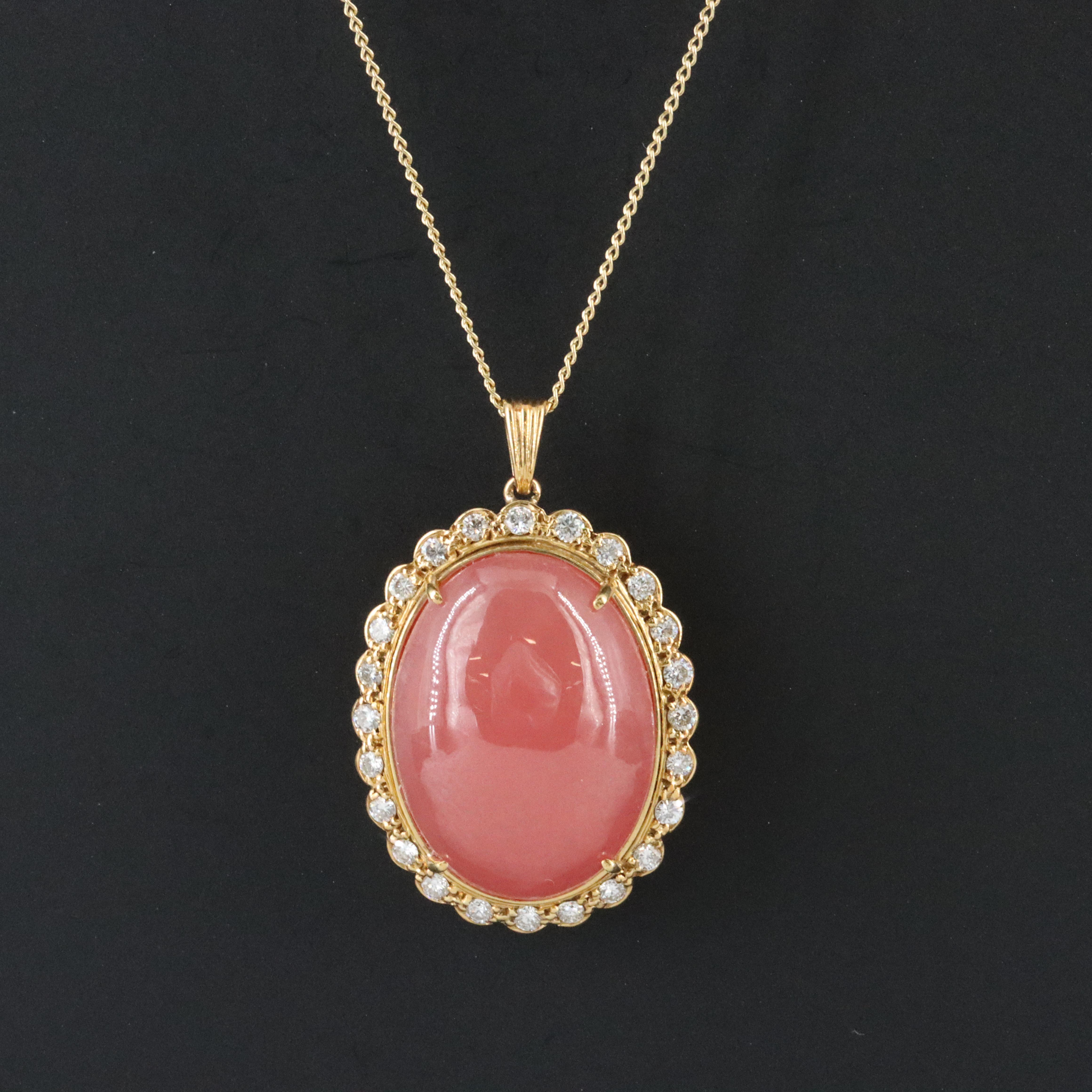 18K Rhodochrosite and Diamond Pendant Necklace