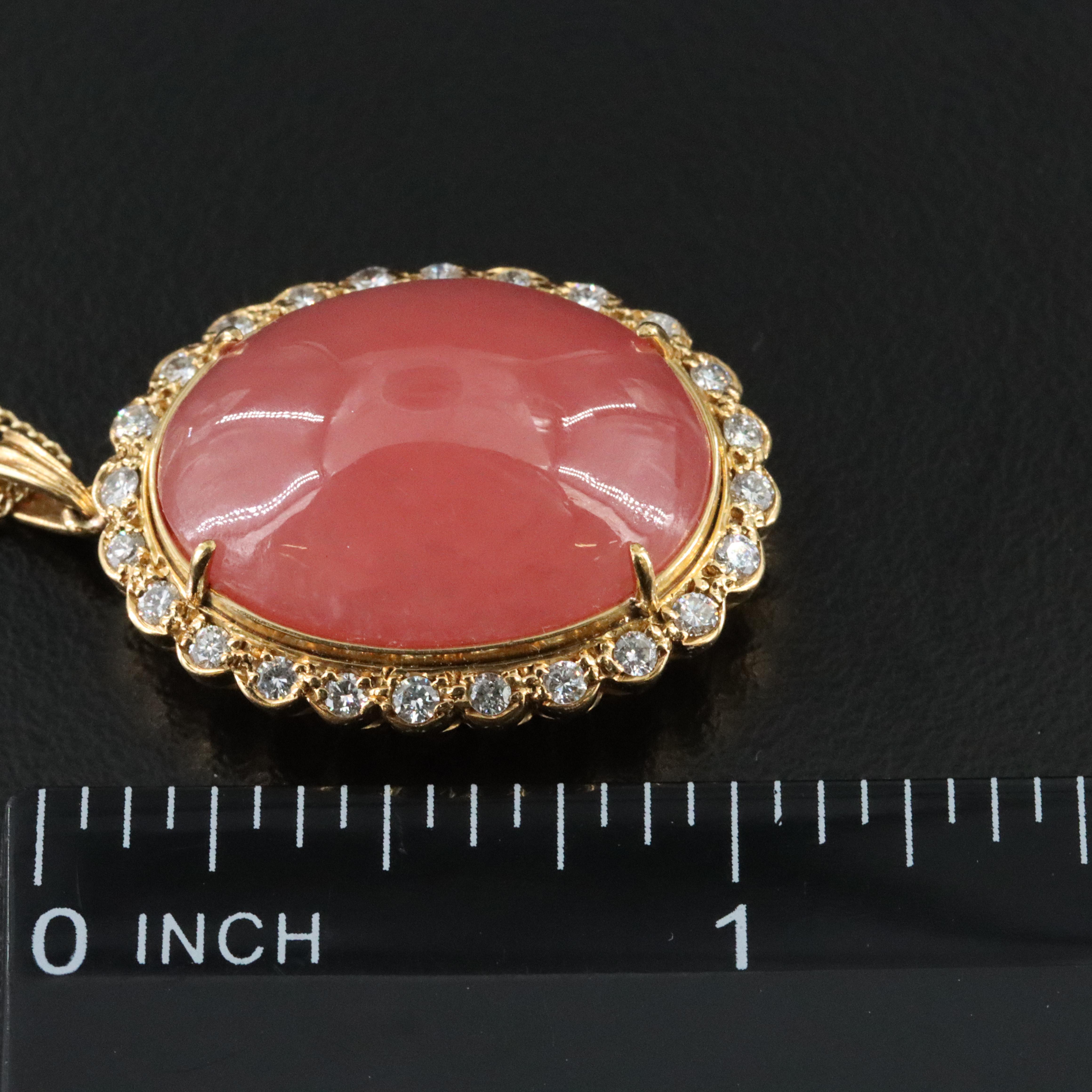 18K Rhodochrosite and Diamond Pendant Necklace