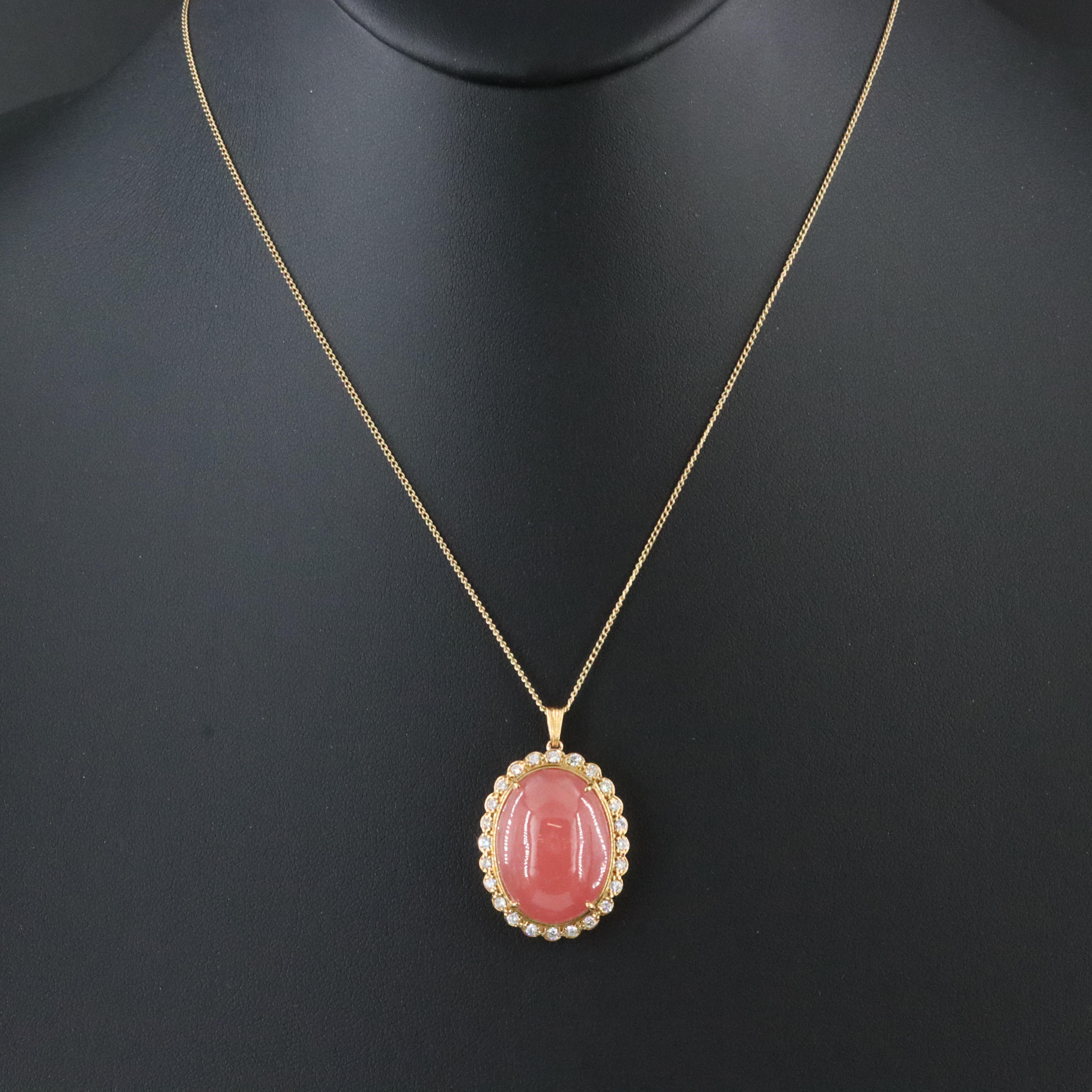 18K Rhodochrosite and Diamond Pendant Necklace