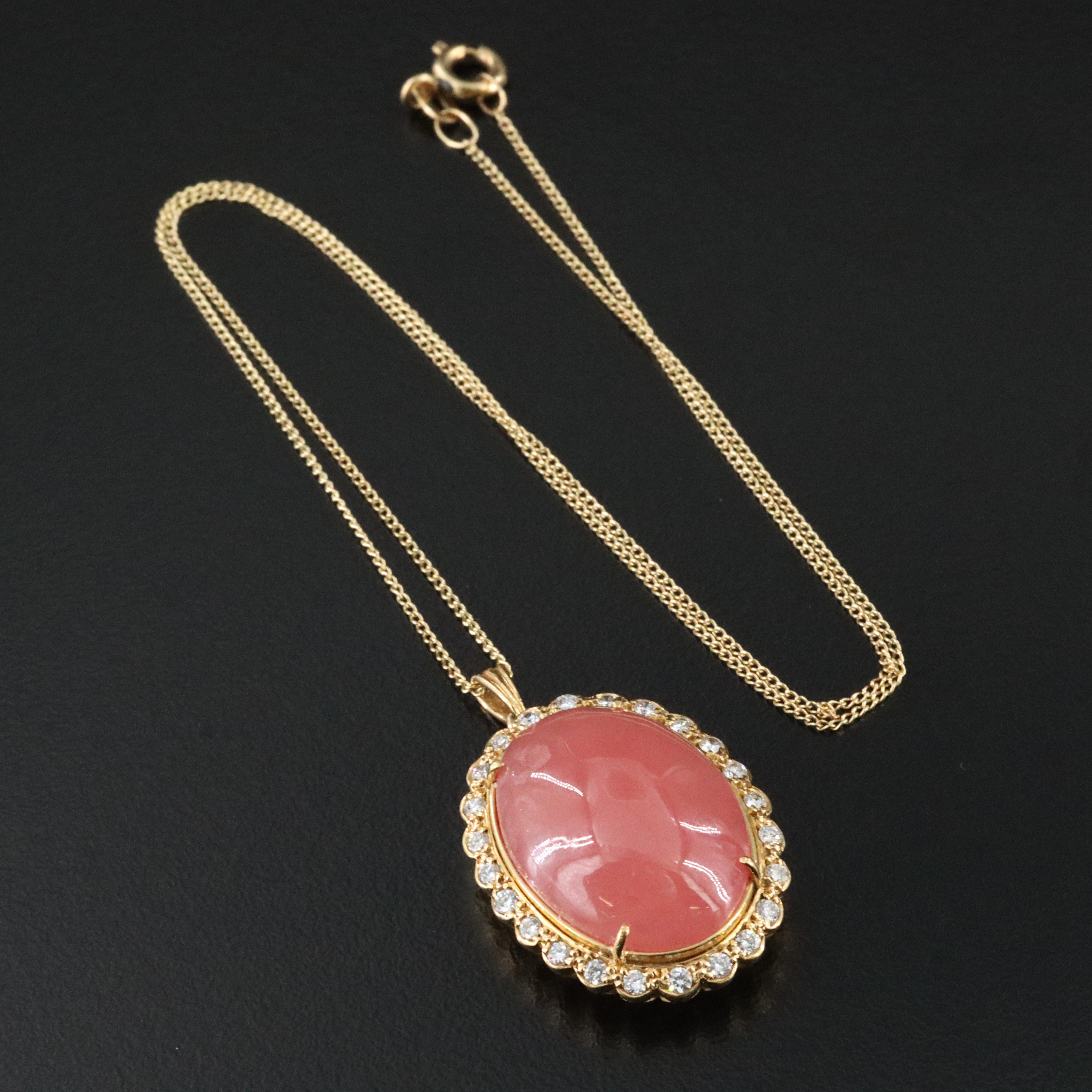 18K Rhodochrosite and Diamond Pendant Necklace