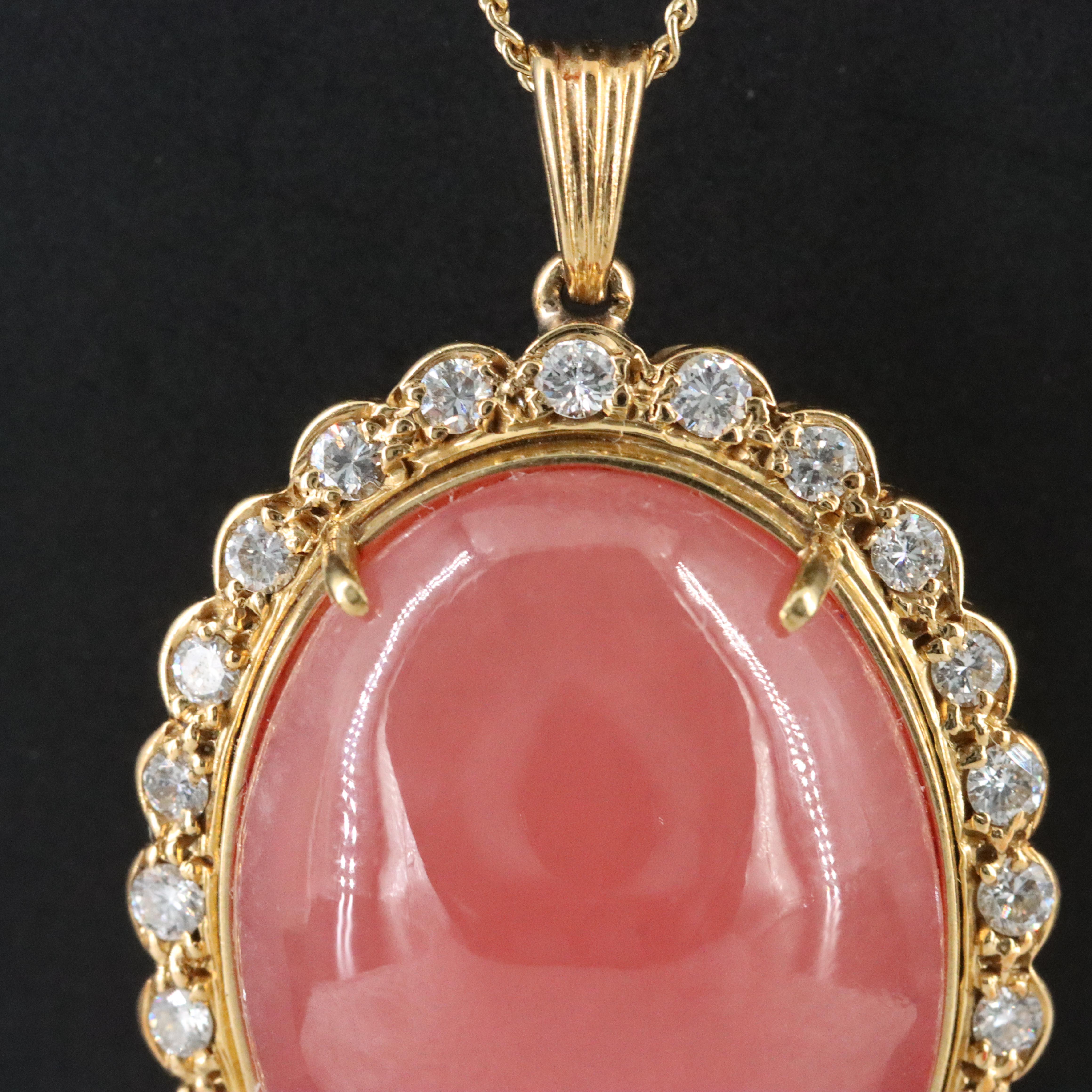 18K Rhodochrosite and Diamond Pendant Necklace