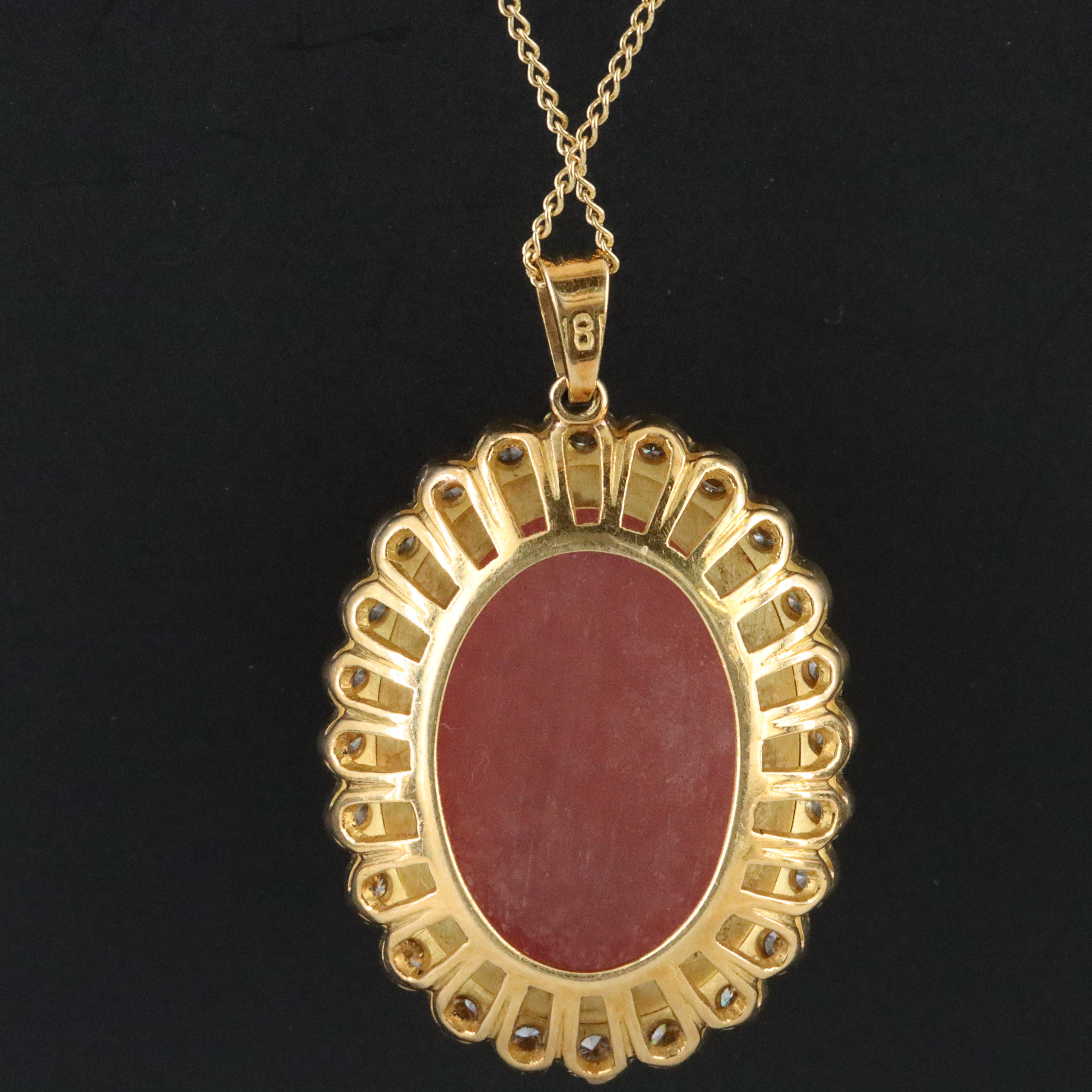 18K Rhodochrosite and Diamond Pendant Necklace