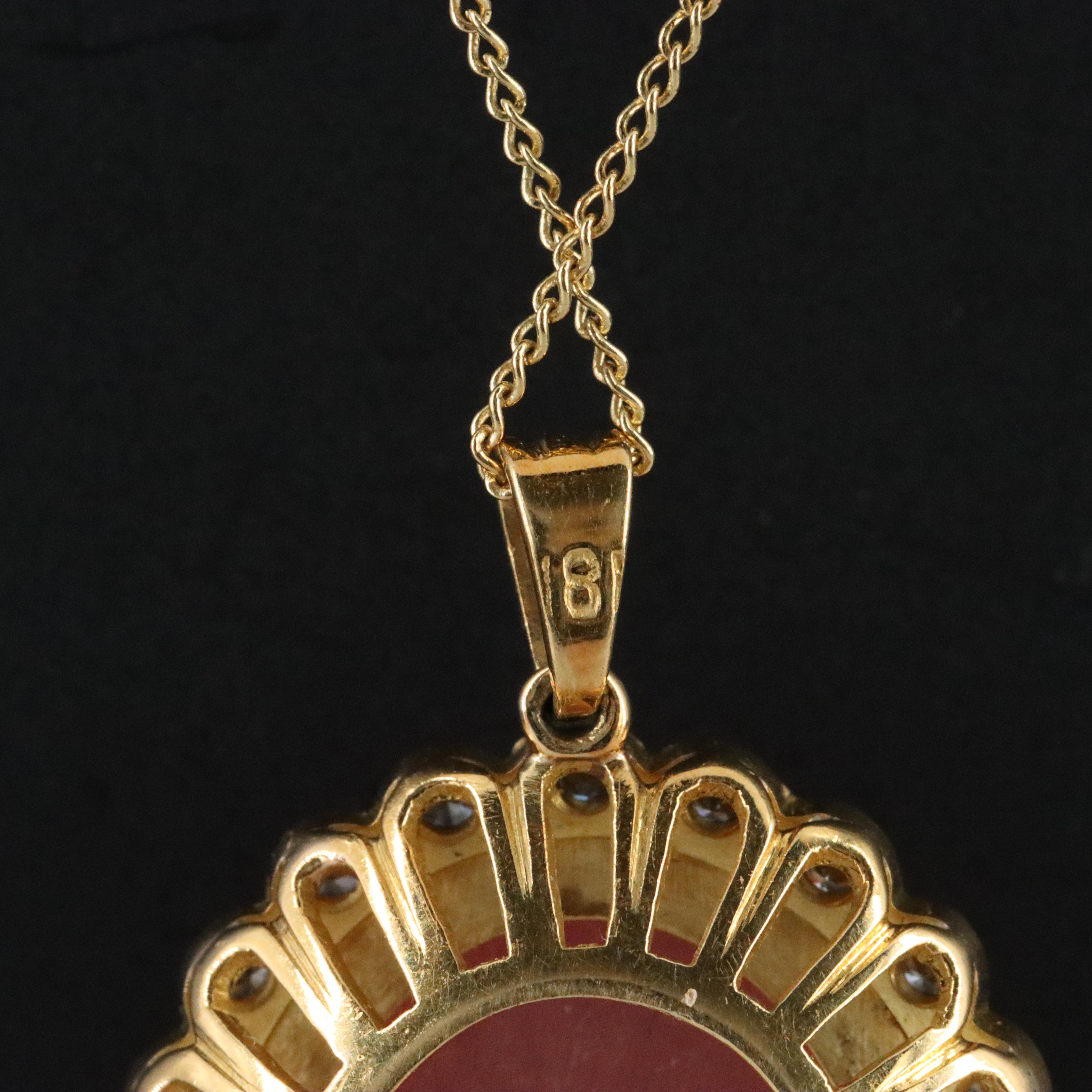 18K Rhodochrosite and Diamond Pendant Necklace