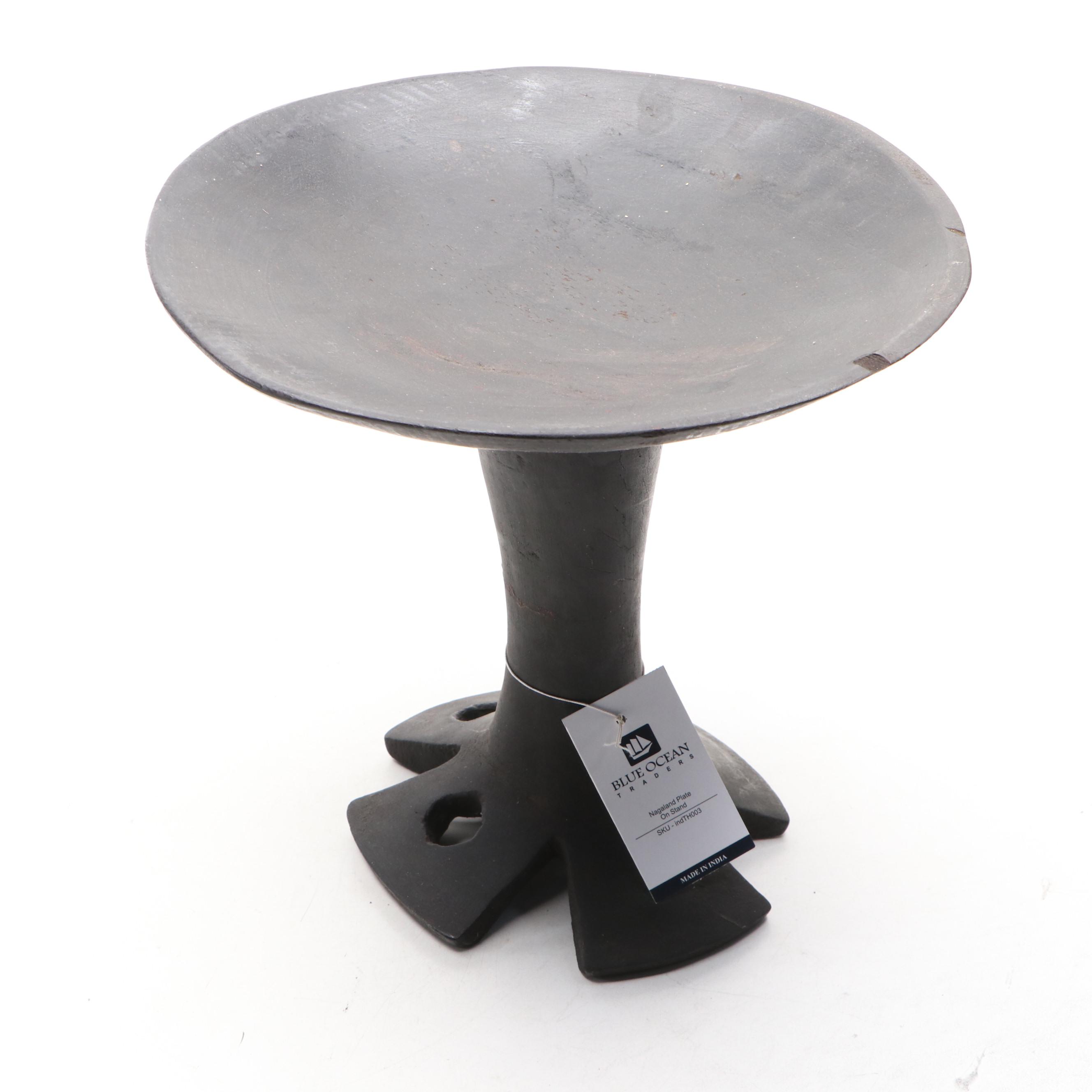 Indian Nagaland Plates on Wooden Fluted Stand