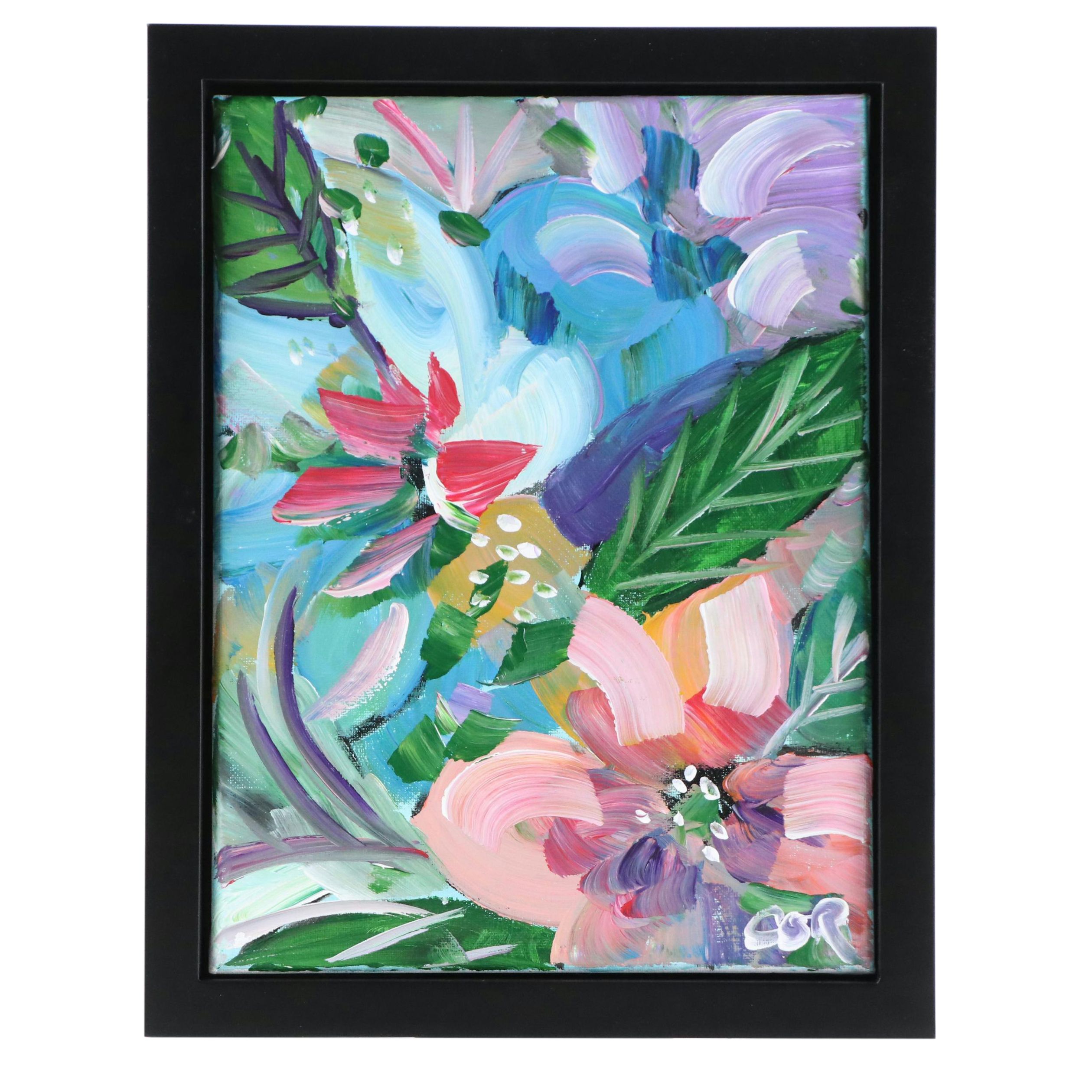 Corbellic Stylized Acrylic Painting with Tropical Flowers, 2025