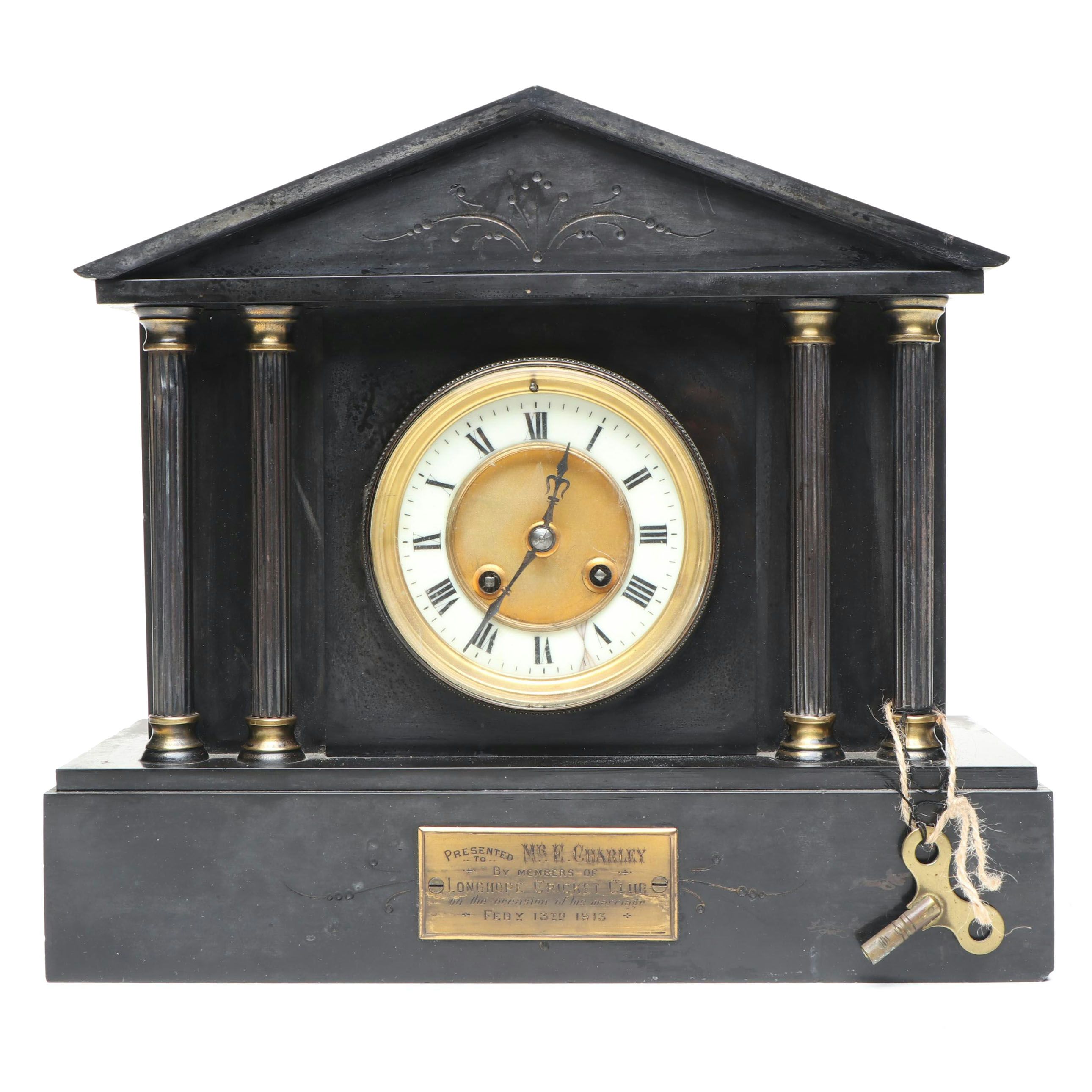 Antique Neoclassical Black Marble Mantel Clock