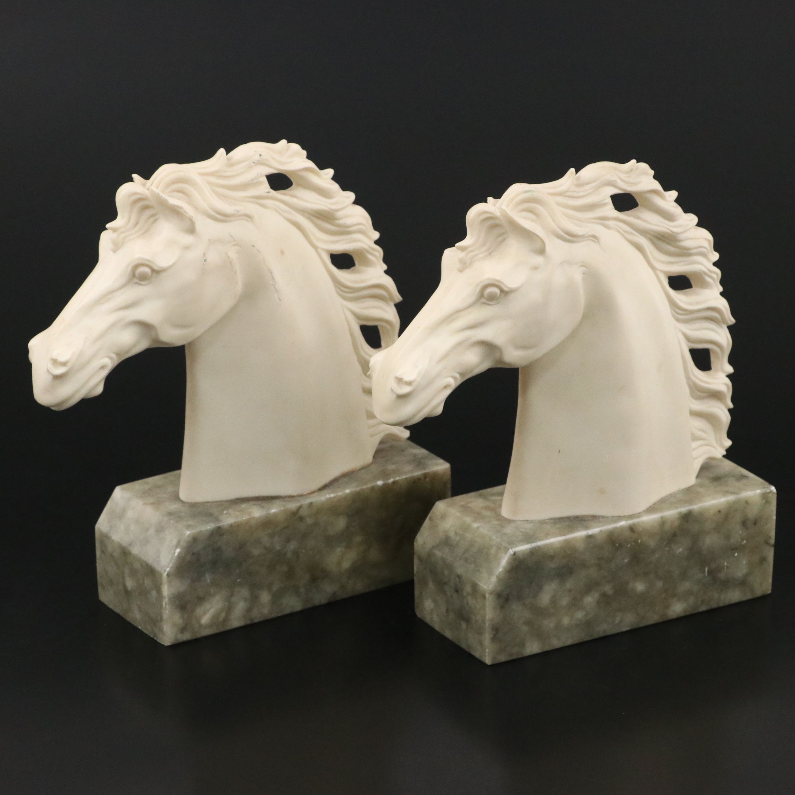EBS Horse Head Resin on Marble Base Bookends