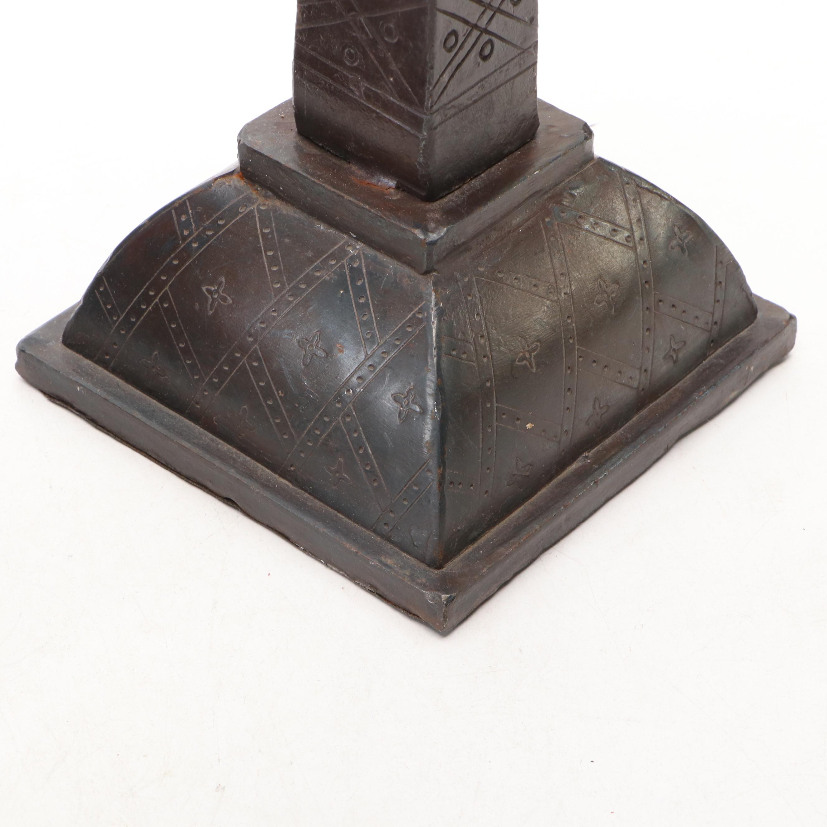 French Gothic Style Bronzed Metal Candle Pillars