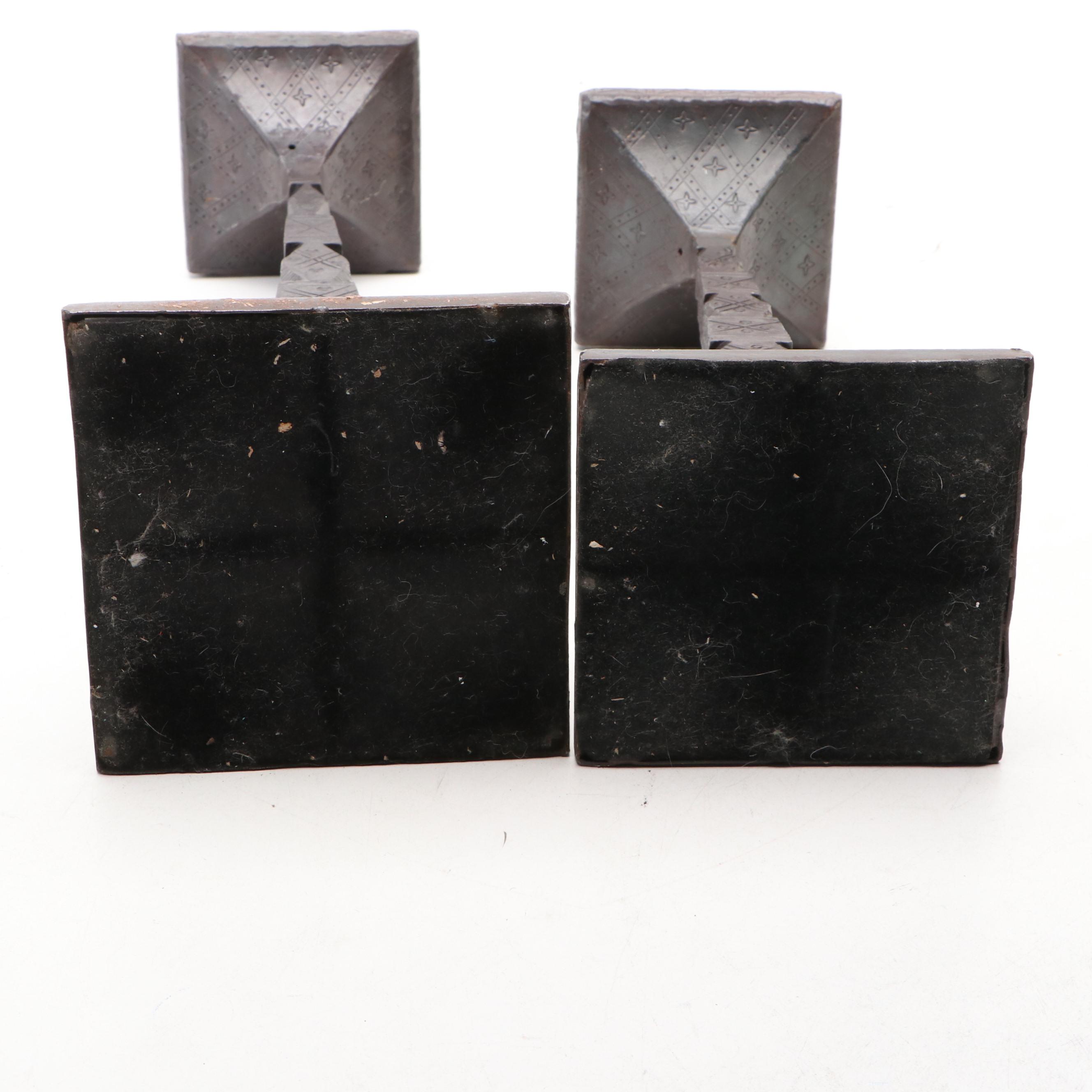 French Gothic Style Bronzed Metal Candle Pillars