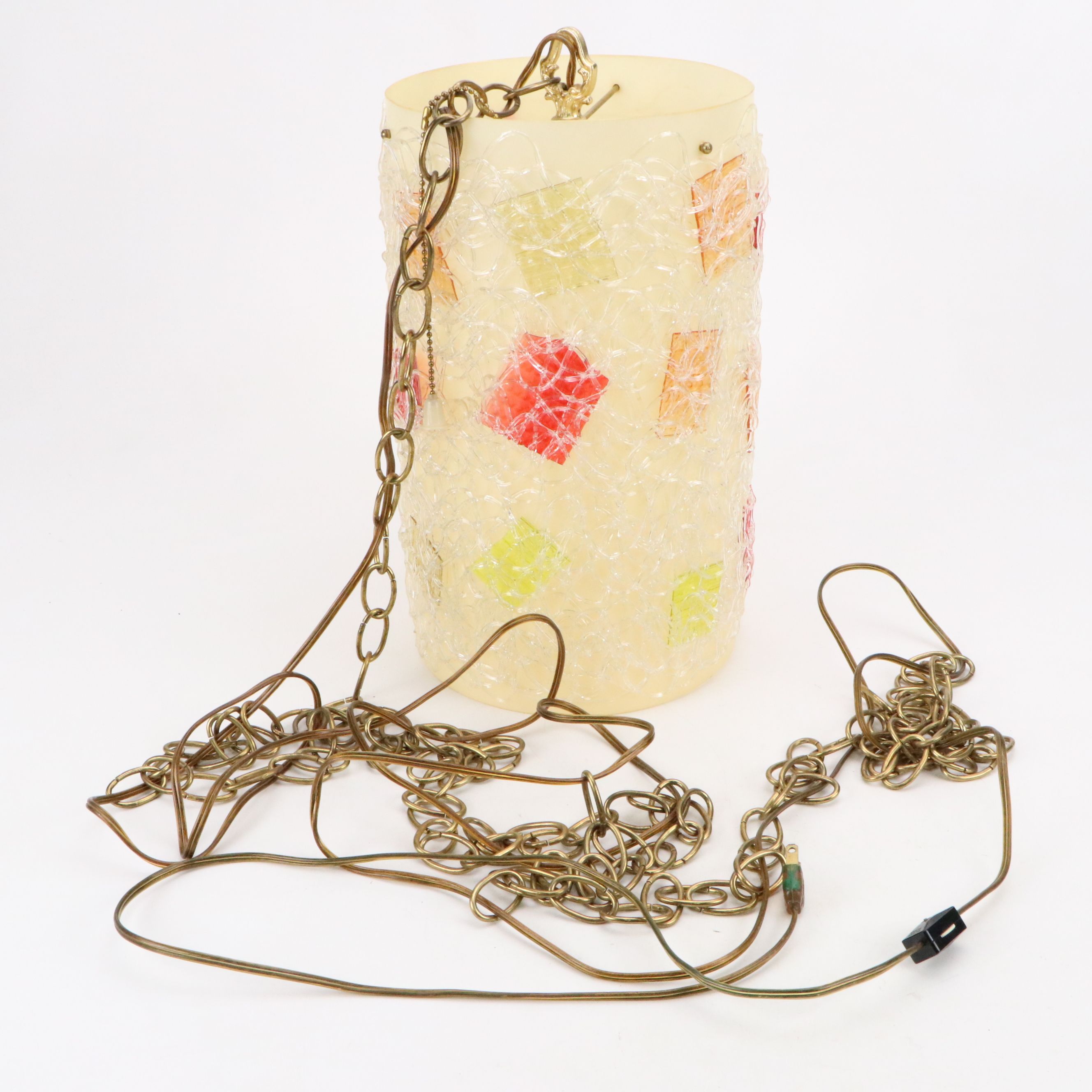 Mid Century Modern Acrylic Spaghetti Cylindrical Pendant Swag Light, Mid-20th C