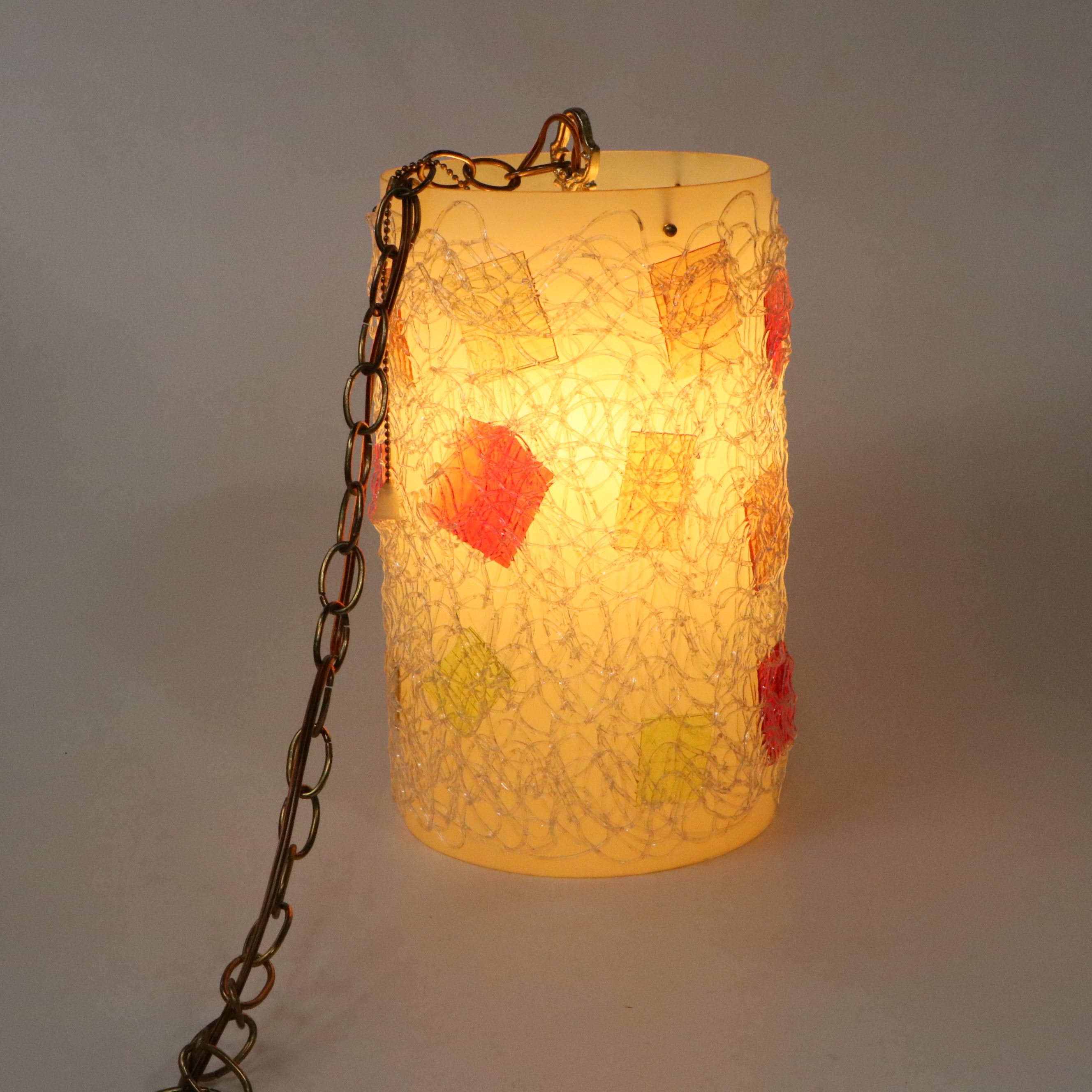 Mid Century Modern Acrylic Spaghetti Cylindrical Pendant Swag Light, Mid-20th C