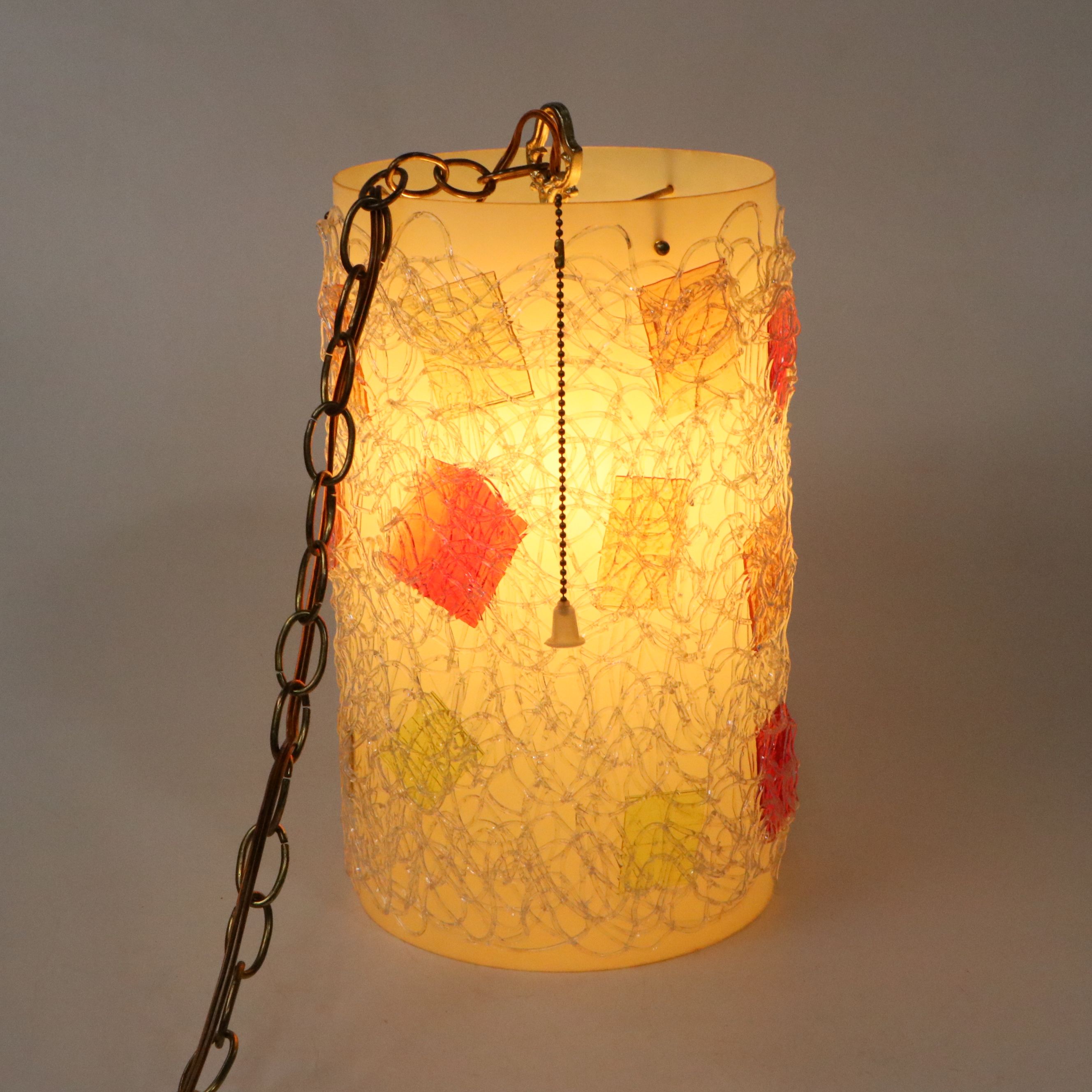 Mid Century Modern Acrylic Spaghetti Cylindrical Pendant Swag Light, Mid-20th C