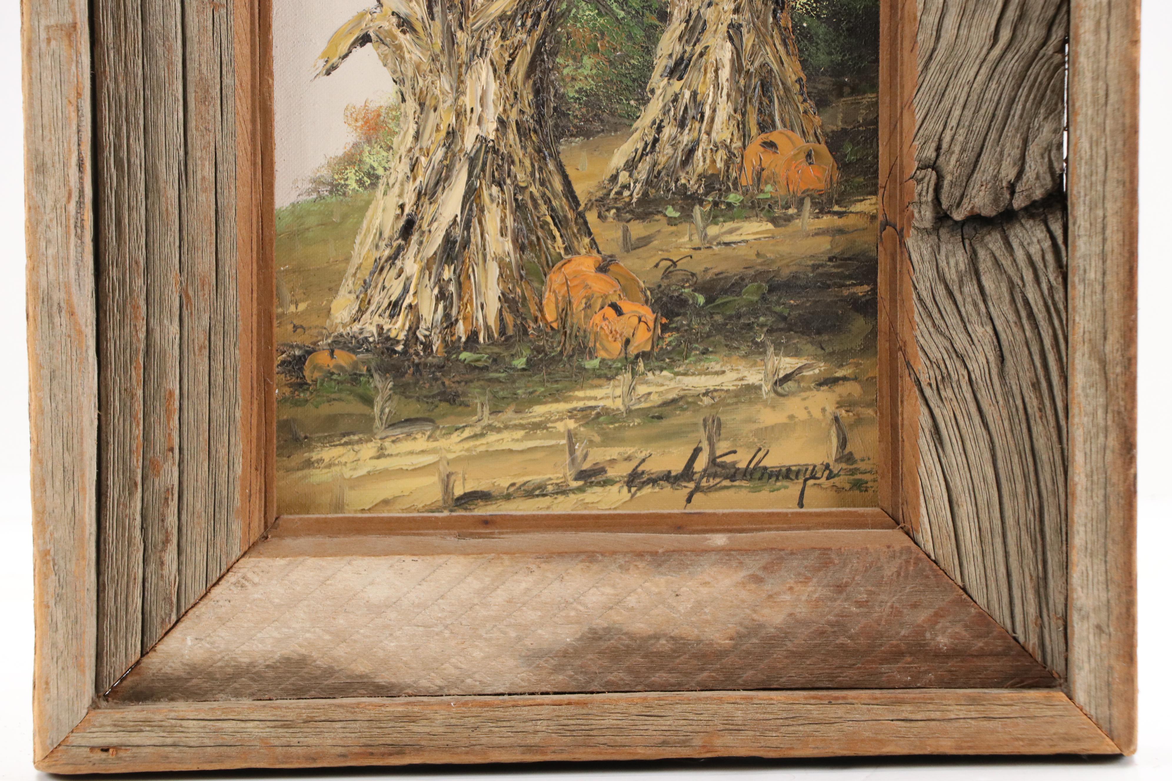 Impasto Wooded Landscape Oil Painting with Hay Bales, Late 20th/21st Century