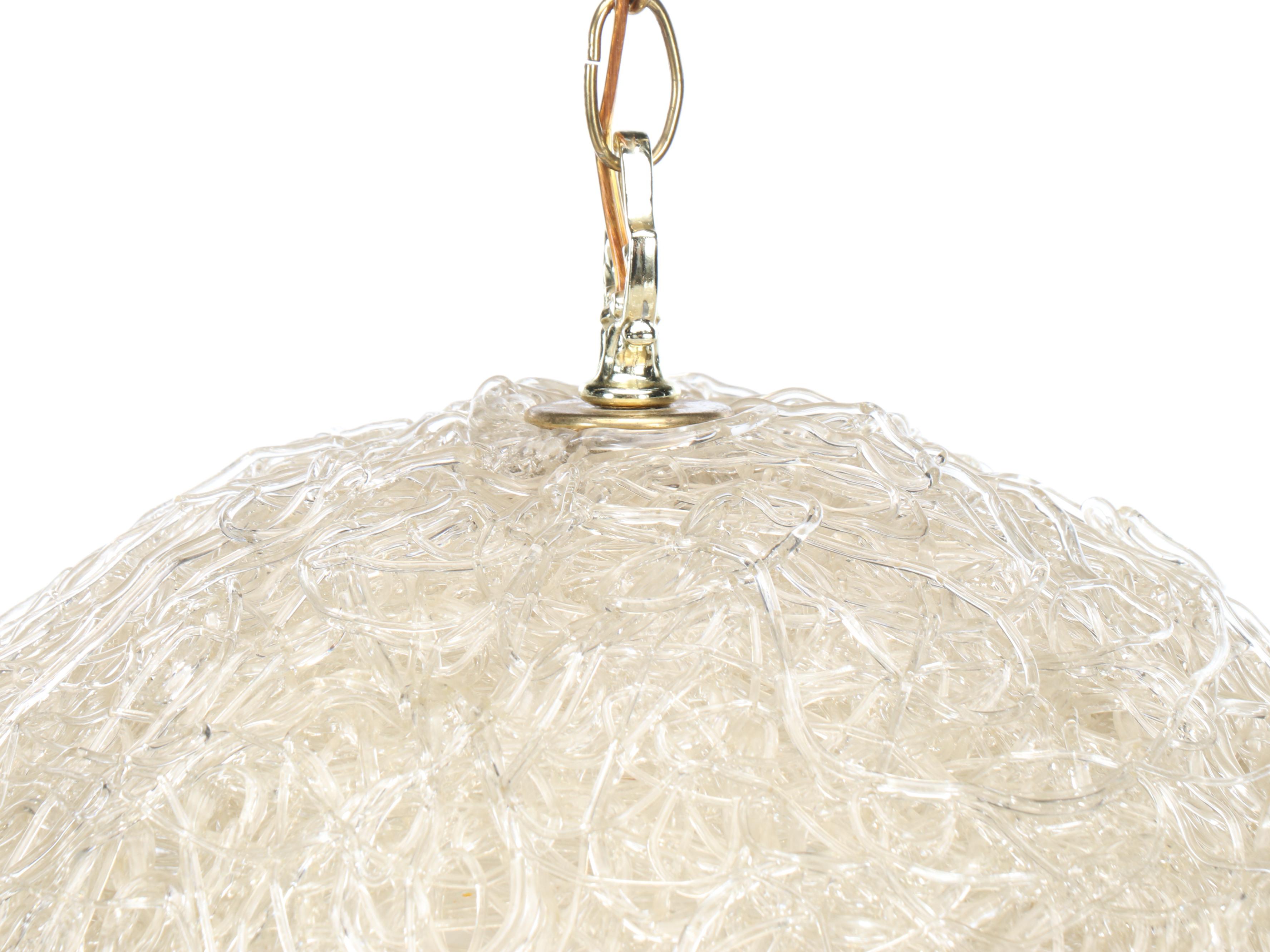 Mid Century Modern Clear Acrylic Spaghetti Orb Pendant Swag Lamp