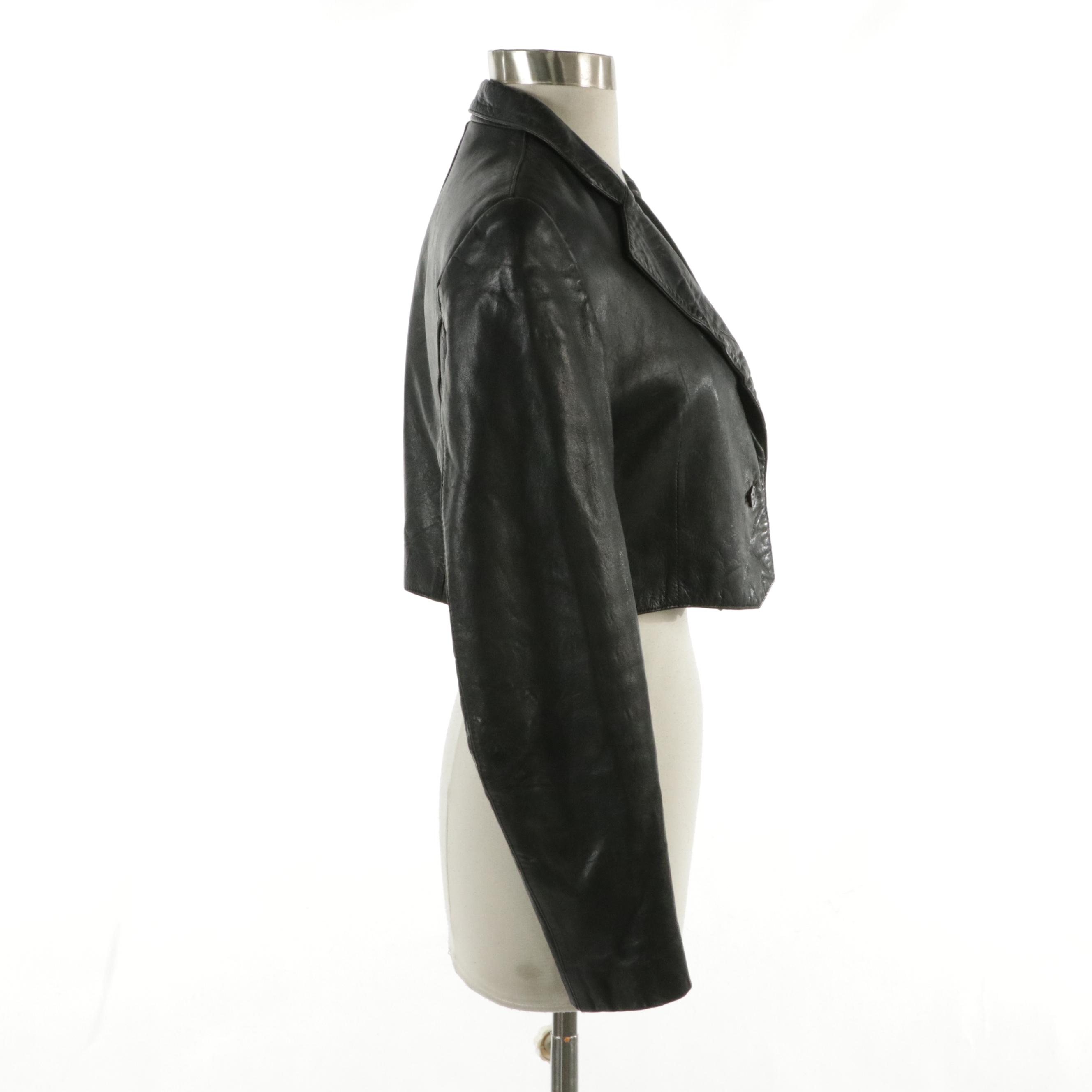 Tannery West Black Leather Single-Button Cropped Jacket